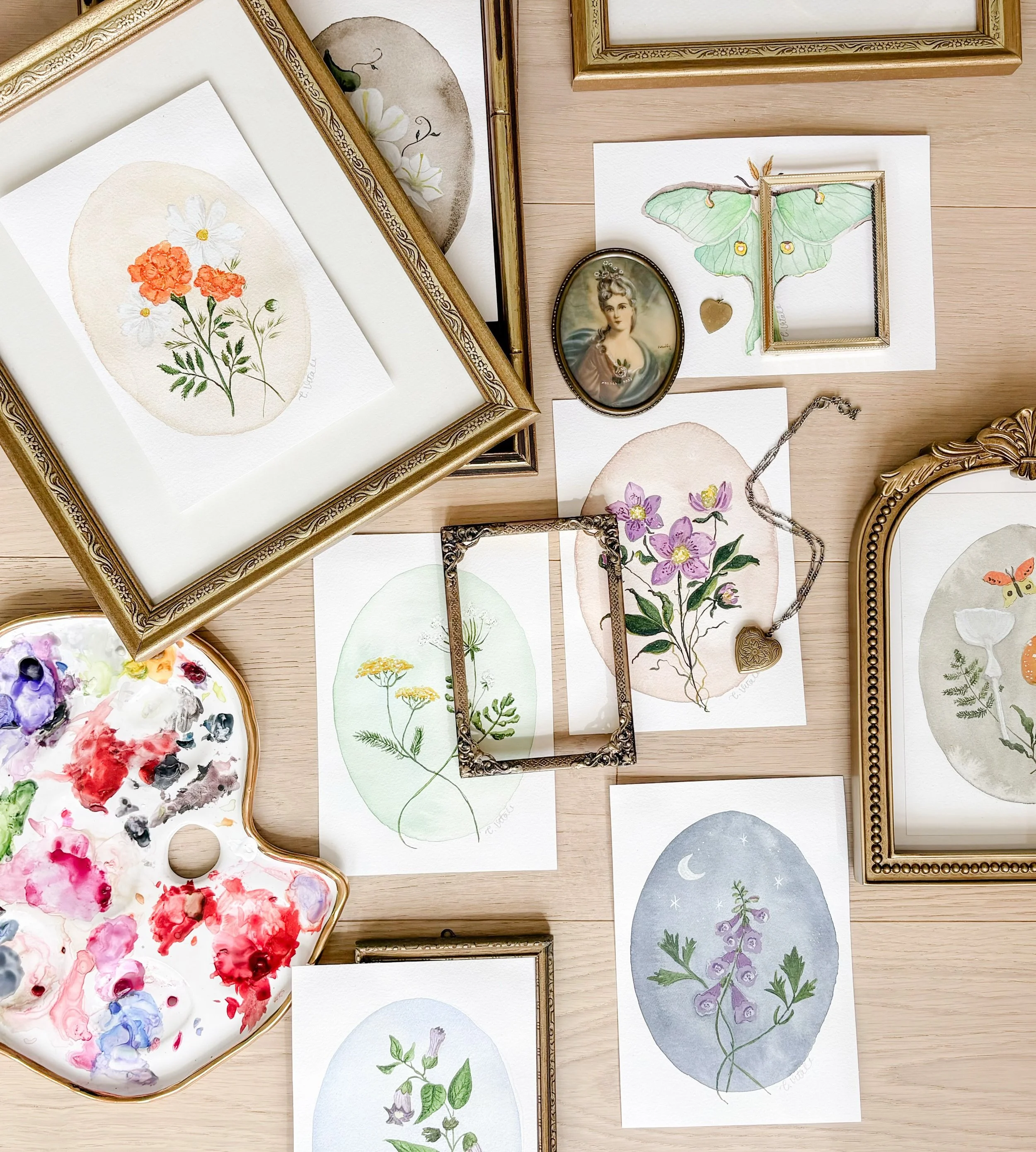 Step quietly - this way.
And take a peek inside The Witch&rsquo;s Garden - a collection of watercolor artwork blooming with wild beauty, herbal secrets, and a touch of moonlit mischief.
Available as cards, prints, stickers and tea towels, visit my we