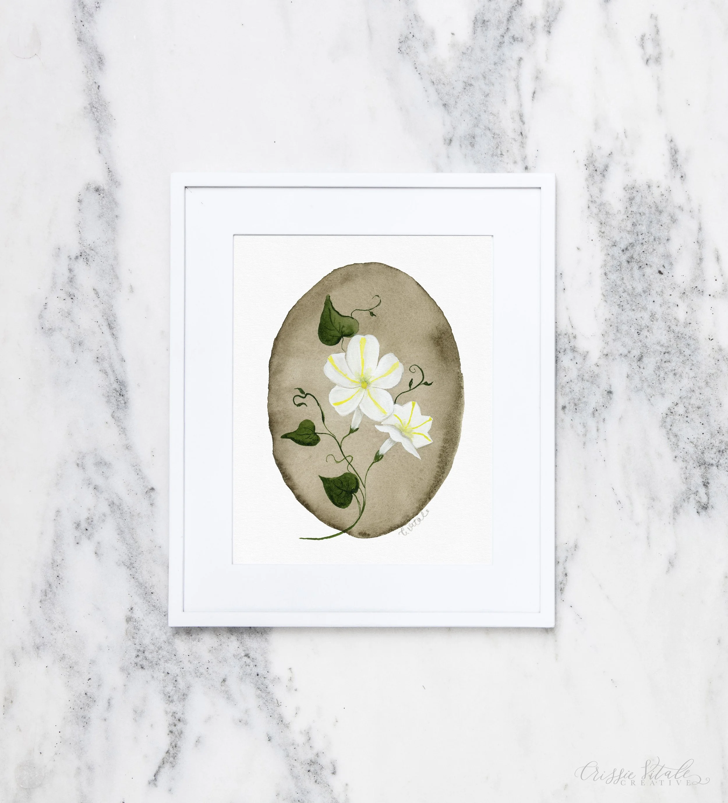 Fine Art Print of a Watercolor painting of whimsical and witchy moonflowers