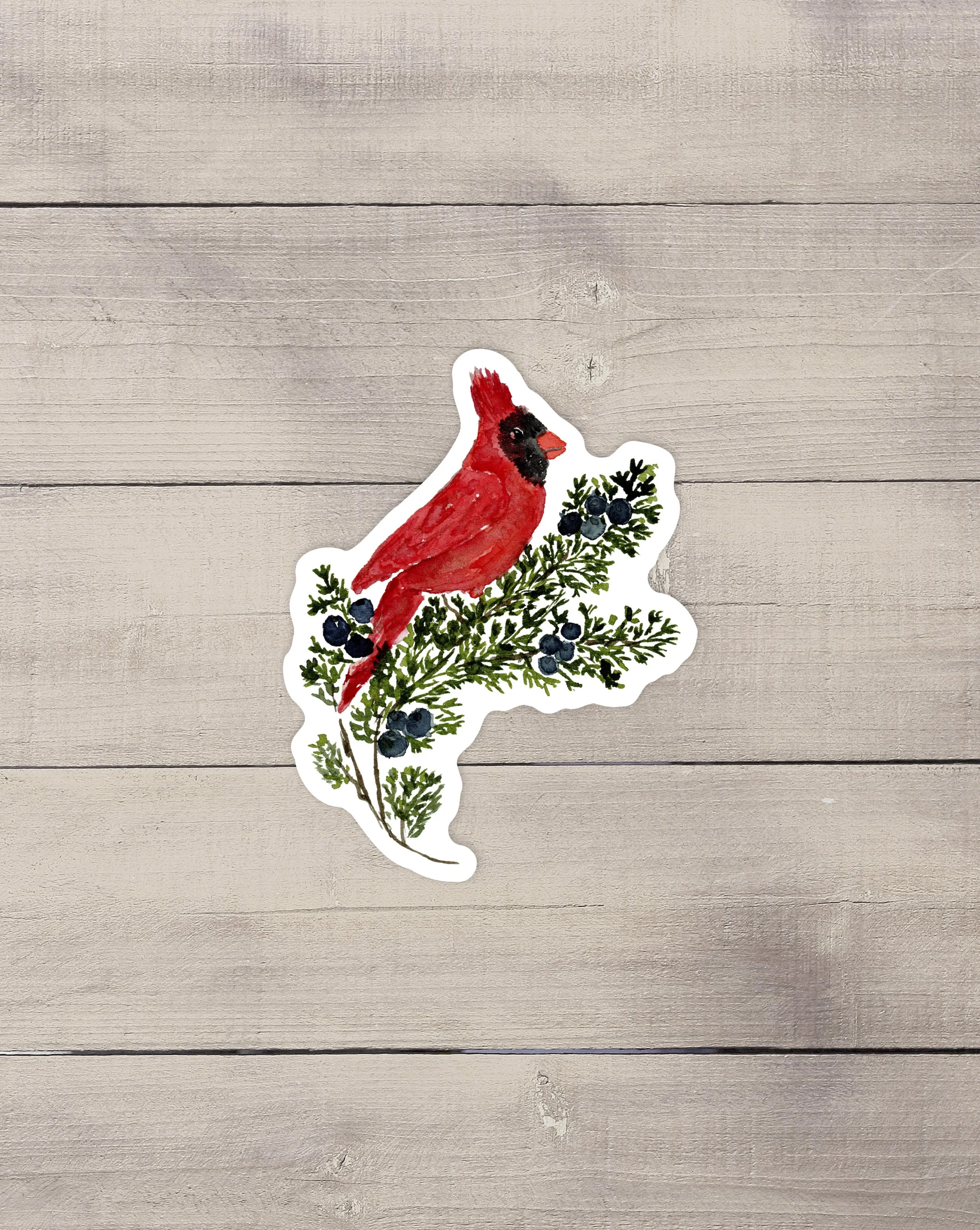 Cardinal on Juniper Vinyl Sticker