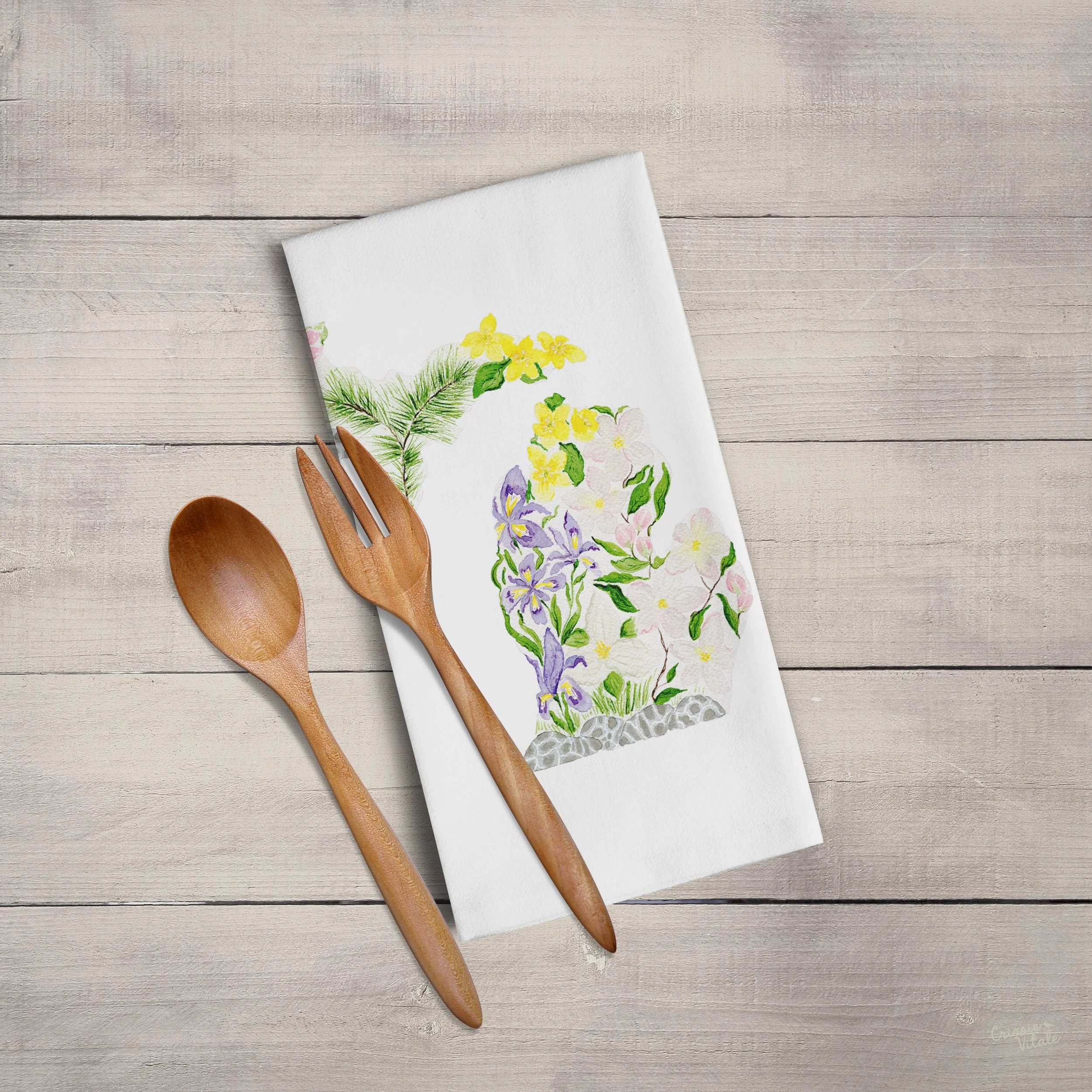Michigan State Symbols Tea Towel
