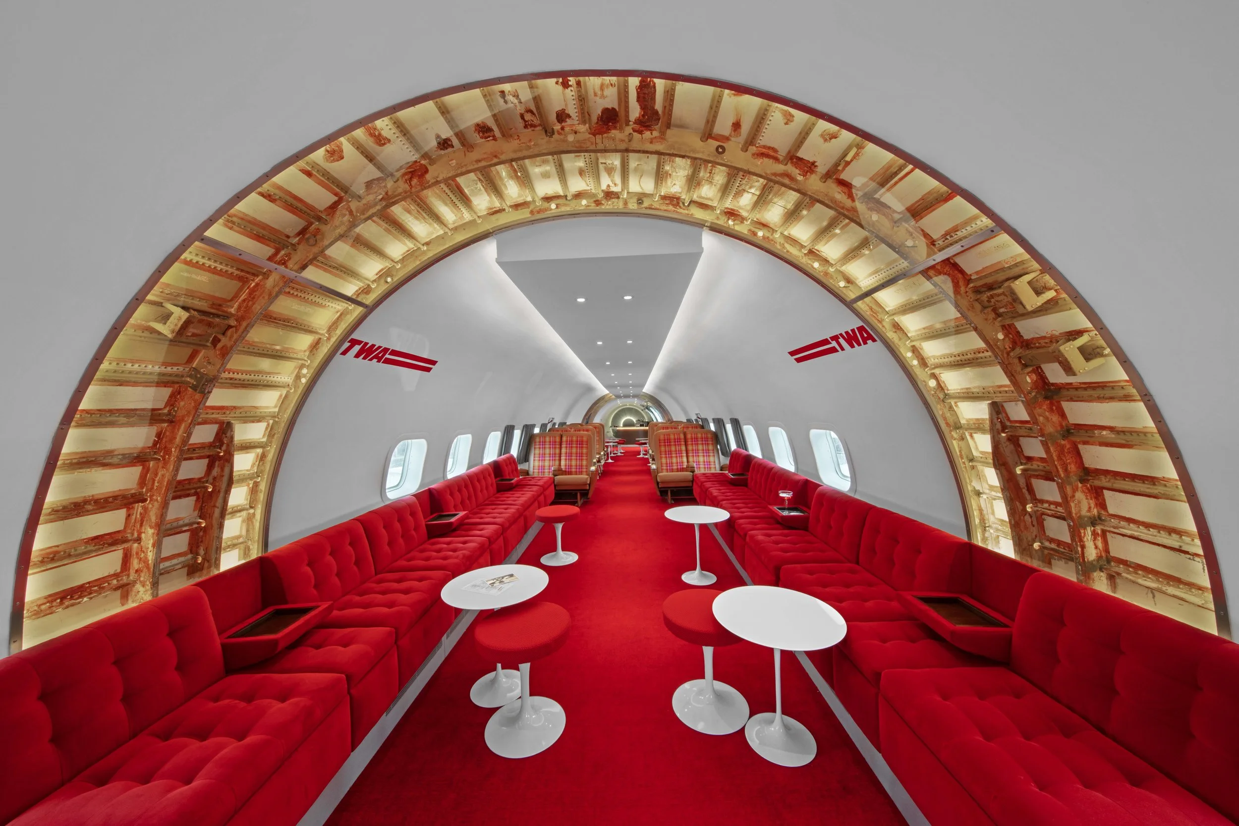 Photo of the connie cocktail lounge interior at the TWA Hotel in NYC