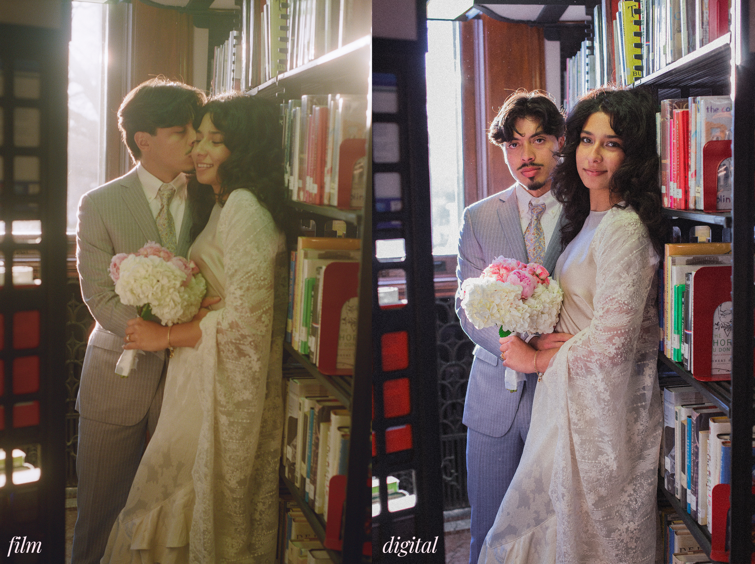 Library wedding photos film vs digital image by Briana Raucci