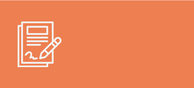 Icon of two documents with a pen signing a paper, set against a green background.