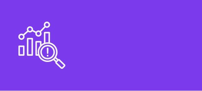 A magnifying glass with an exclamation mark examining a bar chart with data points and line graph, on a green background.