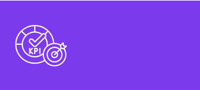 Line art icons of a KPI gauge, a checkmark, and a target with an arrow on a green background.