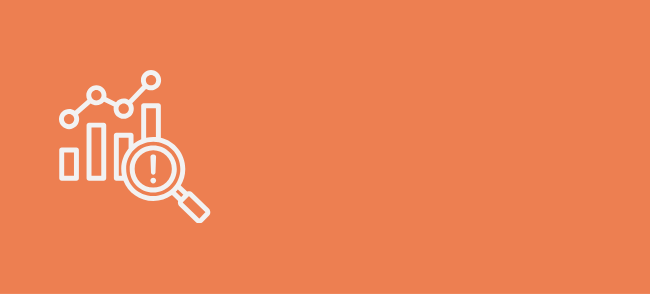 A magnifying glass with an exclamation mark examining a bar chart with data points and line graph, on a green background.