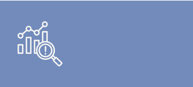 A magnifying glass with an exclamation mark examining a bar chart with data points and line graph, on a green background.