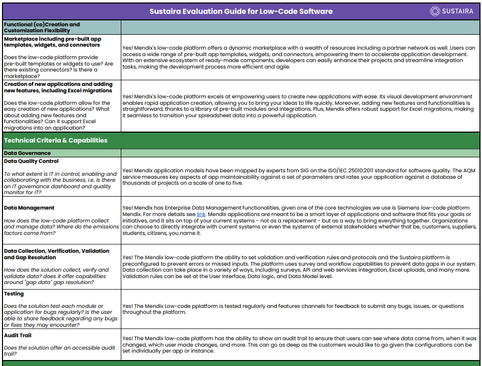 Low-Code Evaluation Criteria — Sustaira