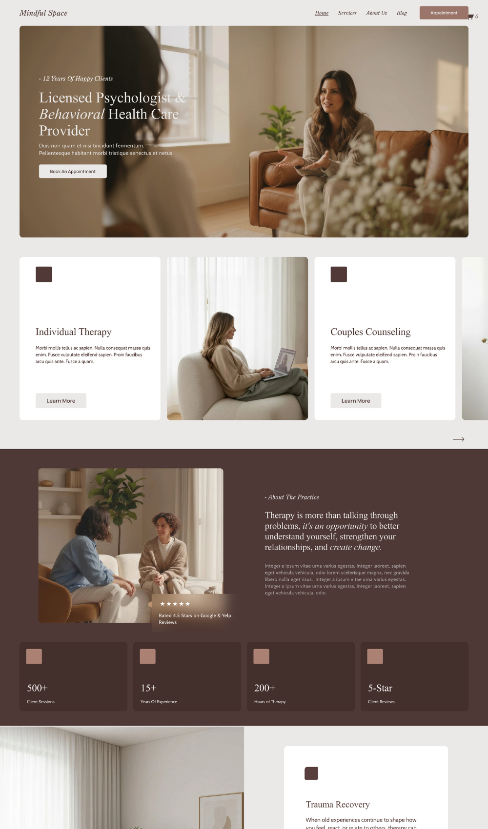 Therapist Squarespace website template for counselors, psychologists, psychotherapists, social workers, and private practice websites