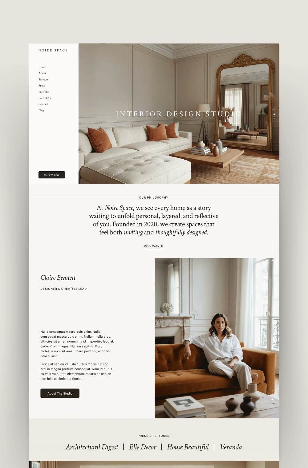 Interior Designer Squarespace website template for interior designers, decorators, home staging professionals, and design studios