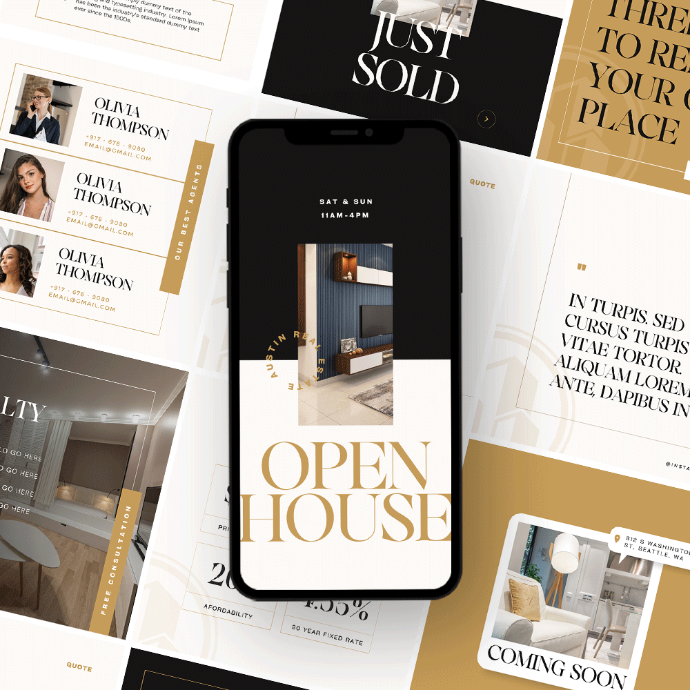 Real Estate Instagram Post Templates set | Canva Realtor feed layout, social media branding | Broker business marketing bundle Market Stats