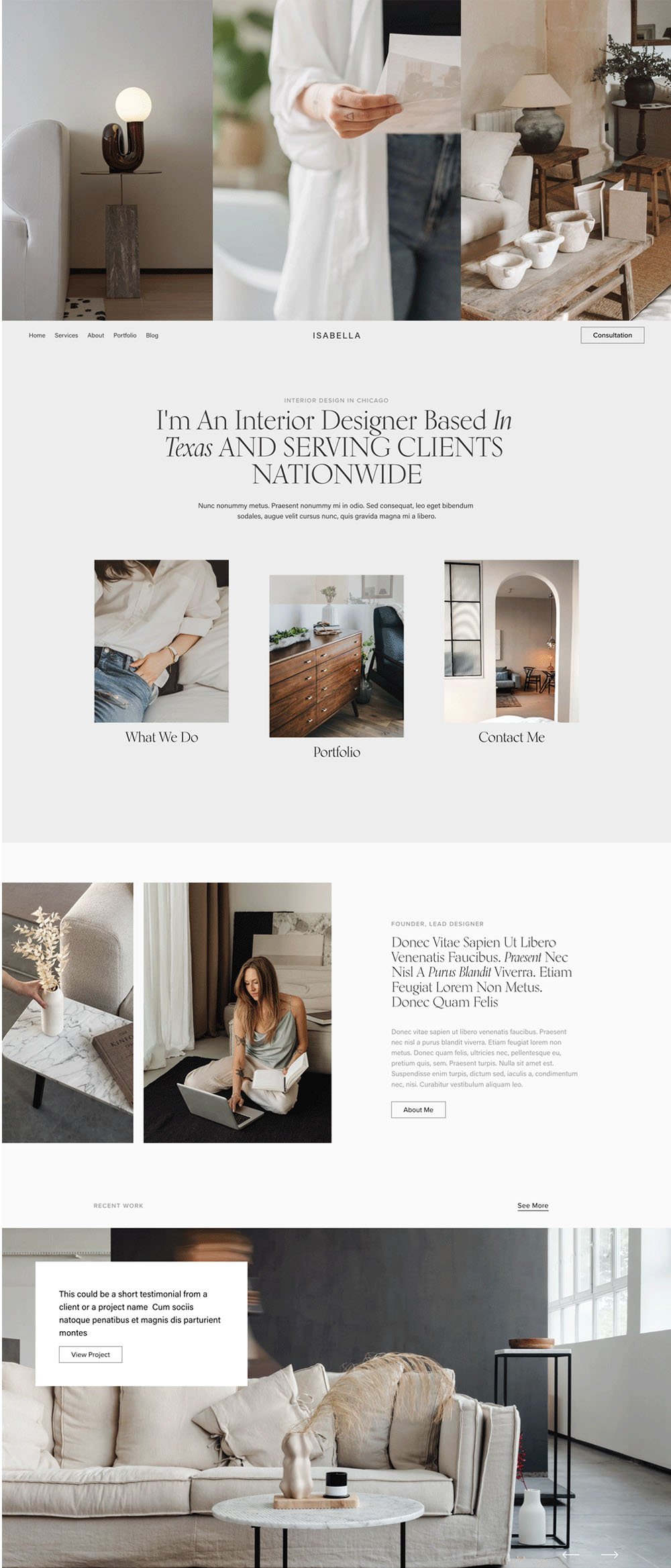 Isabela - Squarespace 7.1 Template editorial high-end interior design website portfolio