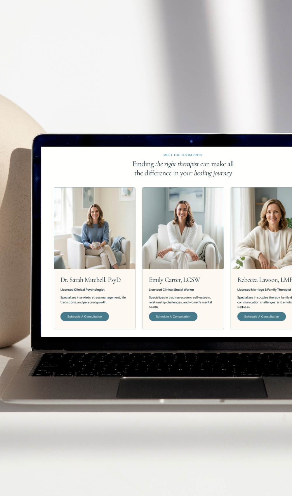 Therapist Squarespace website template for counselors, psychologists, therapists, mental health professionals, and private practice websites