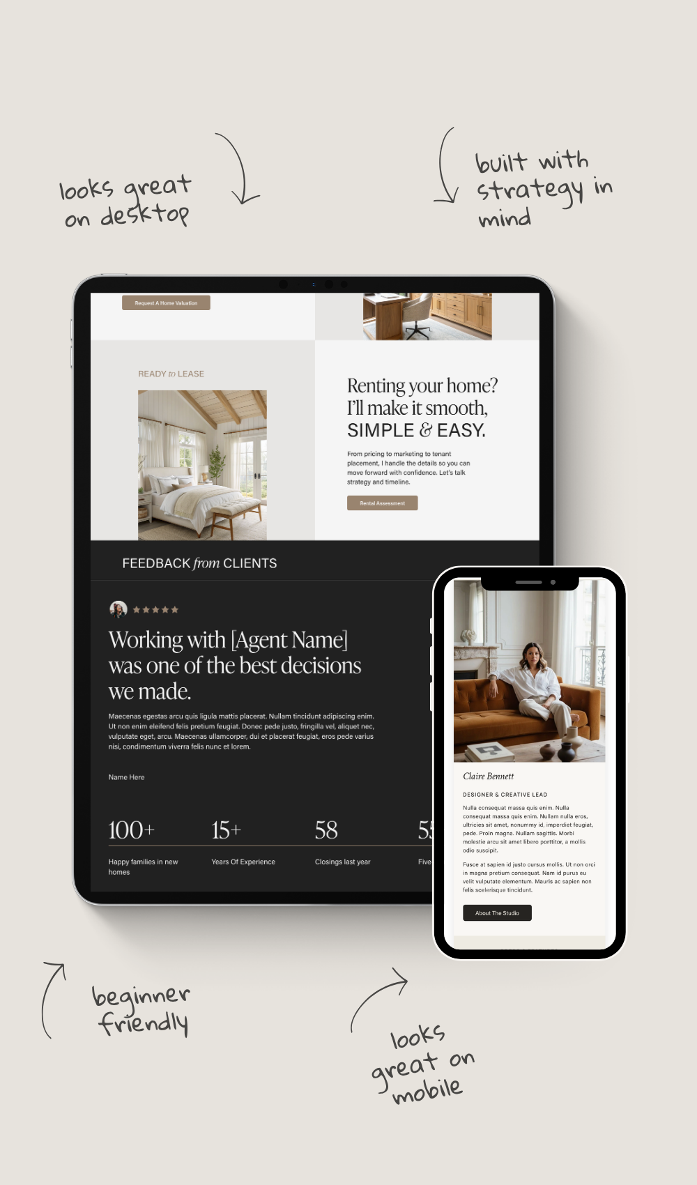 Real Estate Agent Squarespace website template for Realtors, brokers, and real estate professionals