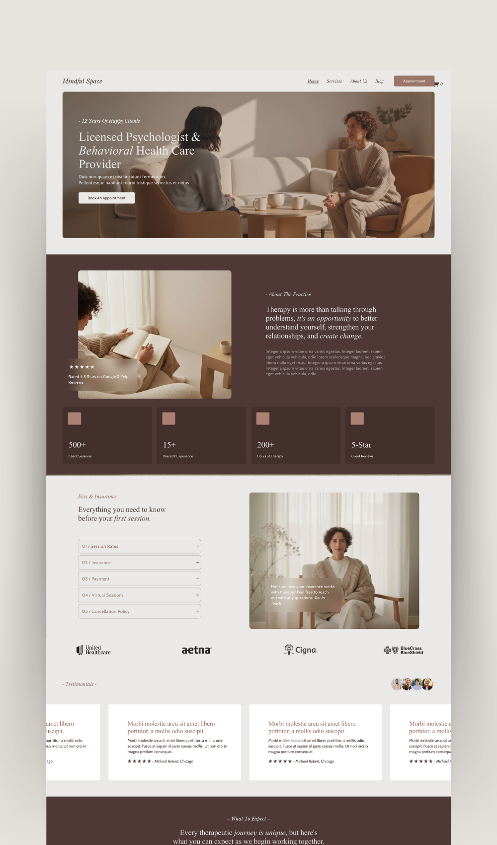 Therapist Squarespace website template for counselors, psychologists, psychotherapists, social workers, and private practice websites