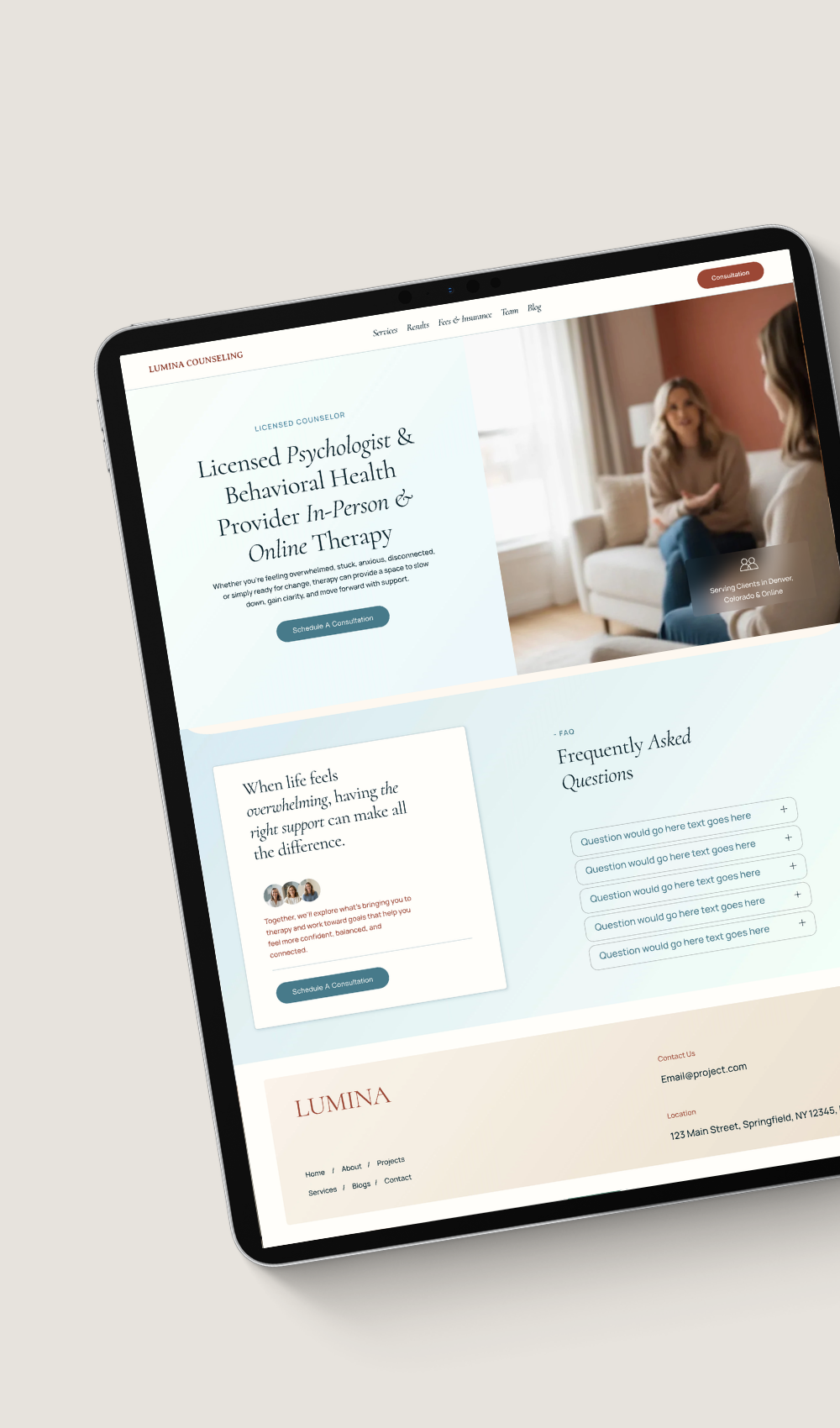 Therapist Squarespace website template for counselors, psychologists, therapists, mental health professionals, and private practice websites