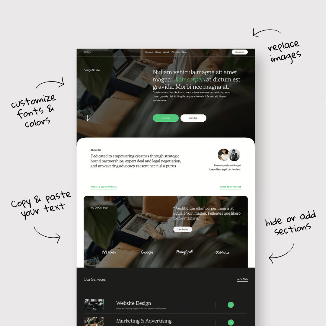 dark Portfolio Squarespace 7.1 Website Template for Creative Agency, Virtual Assistant Website, Business Website