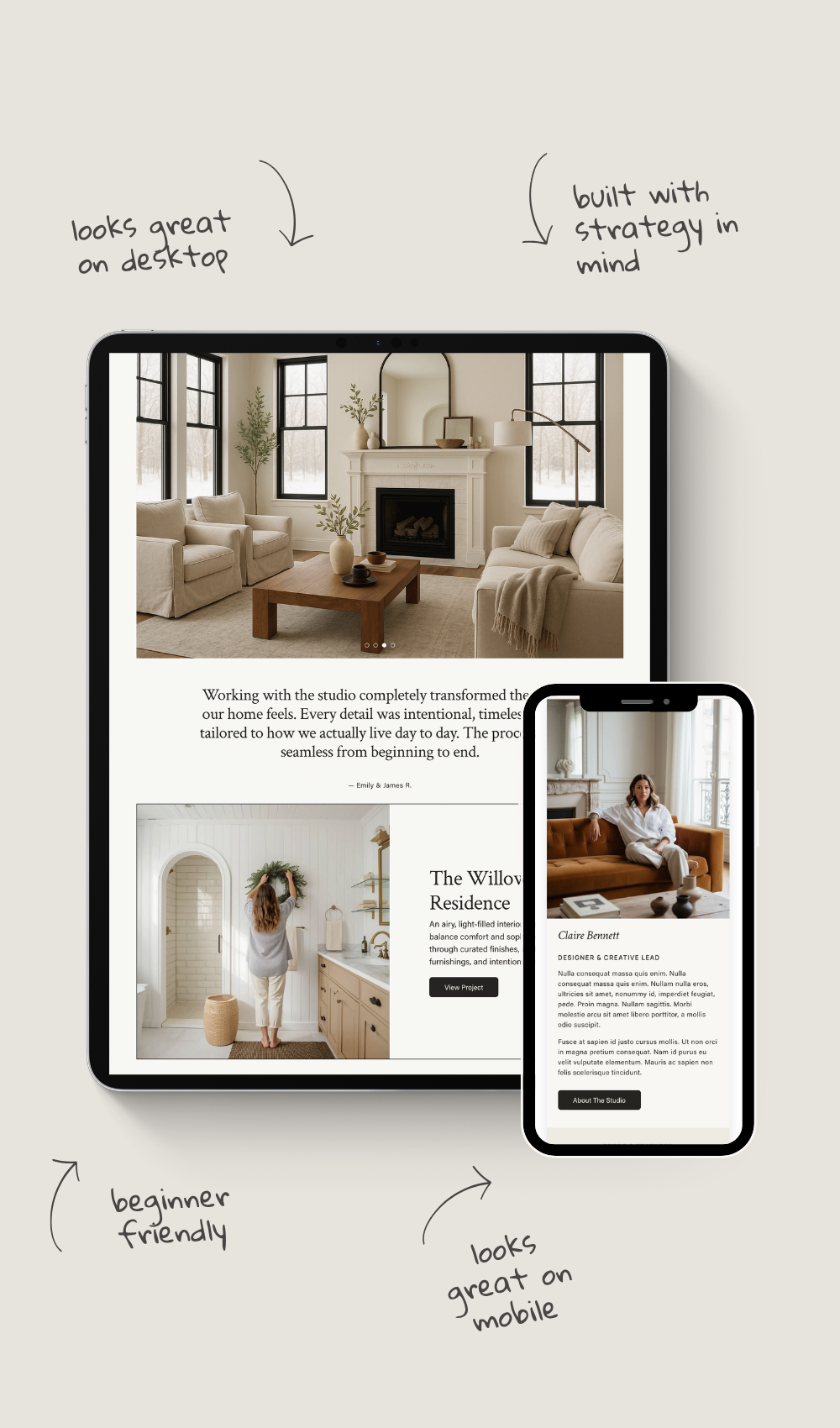 Interior Designer Squarespace website template for interior designers, decorators, home staging professionals, and design studios