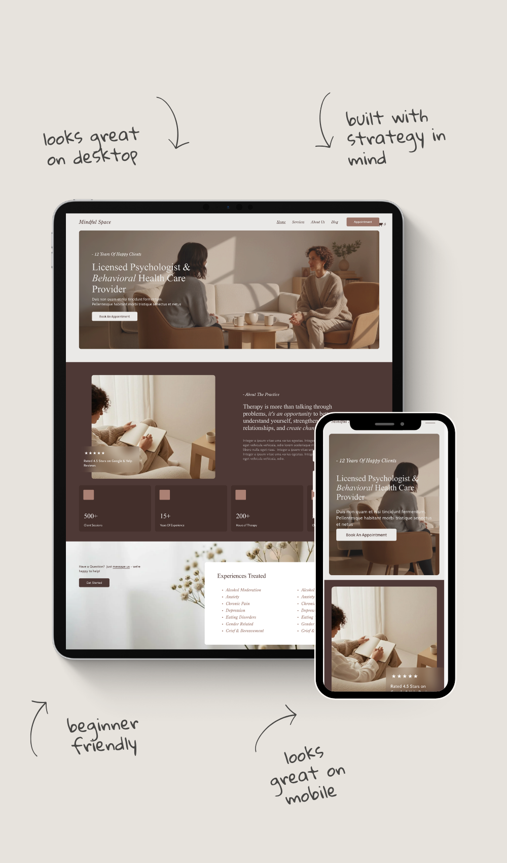 Therapist Squarespace website template for counselors, psychologists, psychotherapists, social workers, and private practice websites