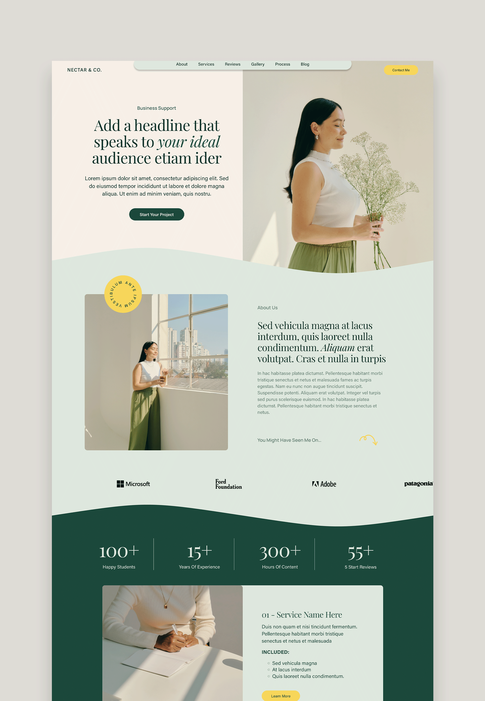 One Page Squarespace website Template for Business Online Coach Consultant Therapist Website