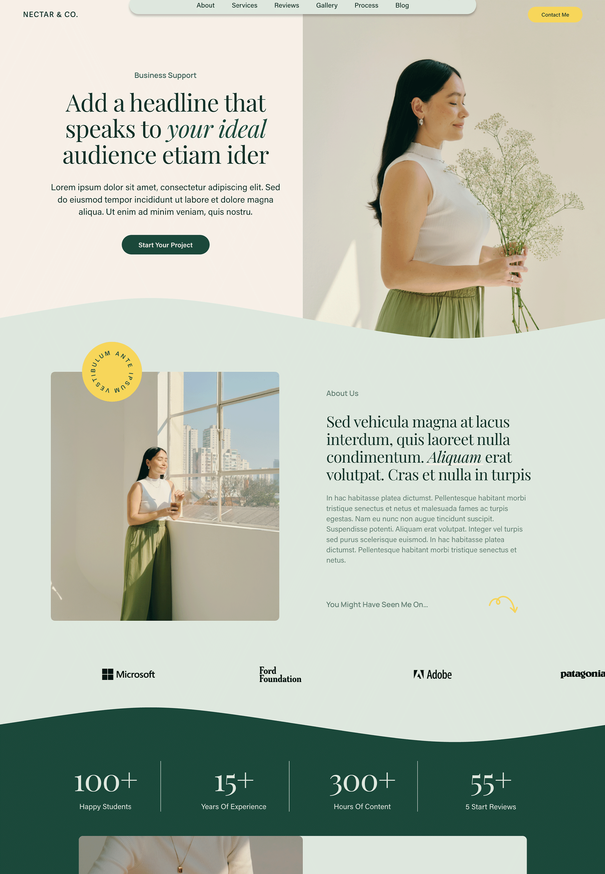 One Page Squarespace website Template for Business Online Coach Consultant Therapist Website