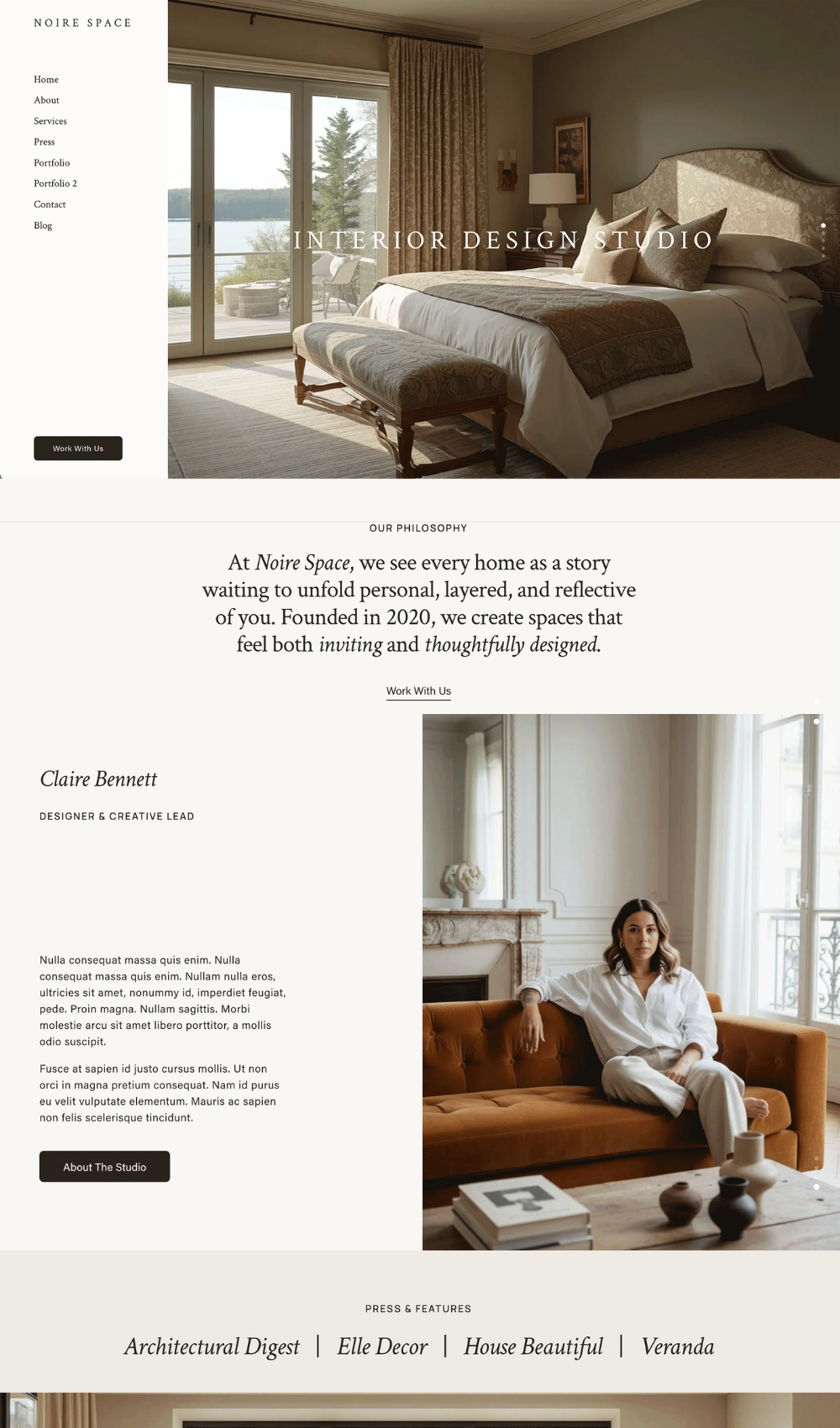 Interior Designer Squarespace website template for interior designers, decorators, home staging professionals, and design studios