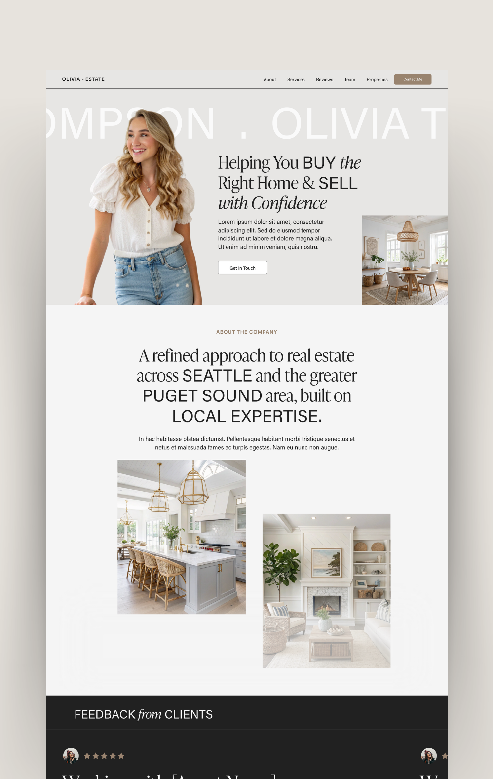 Real Estate Agent Squarespace website template for Realtors, brokers, and real estate professionals
