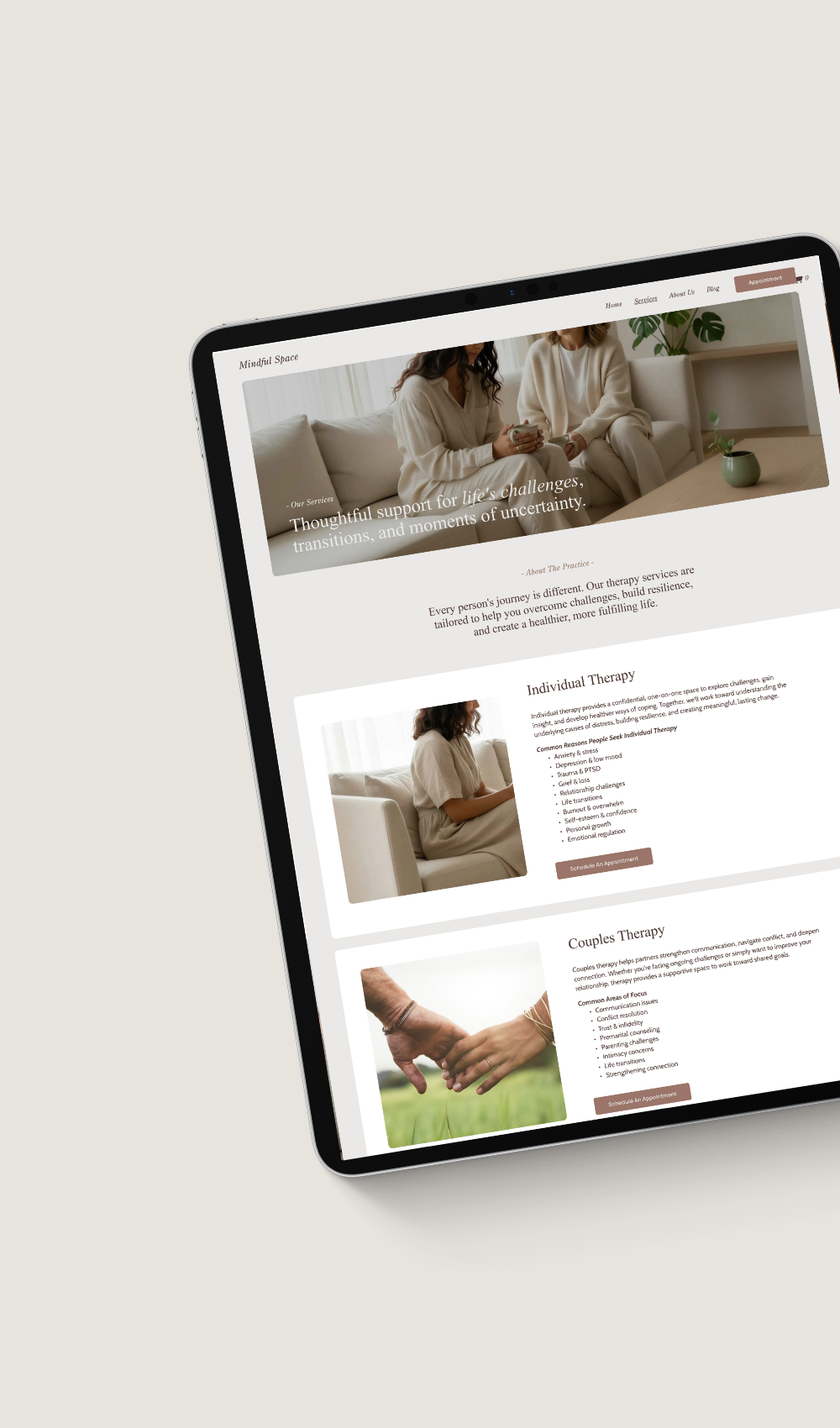 Therapist Squarespace website template for counselors, psychologists, psychotherapists, social workers, and private practice websites