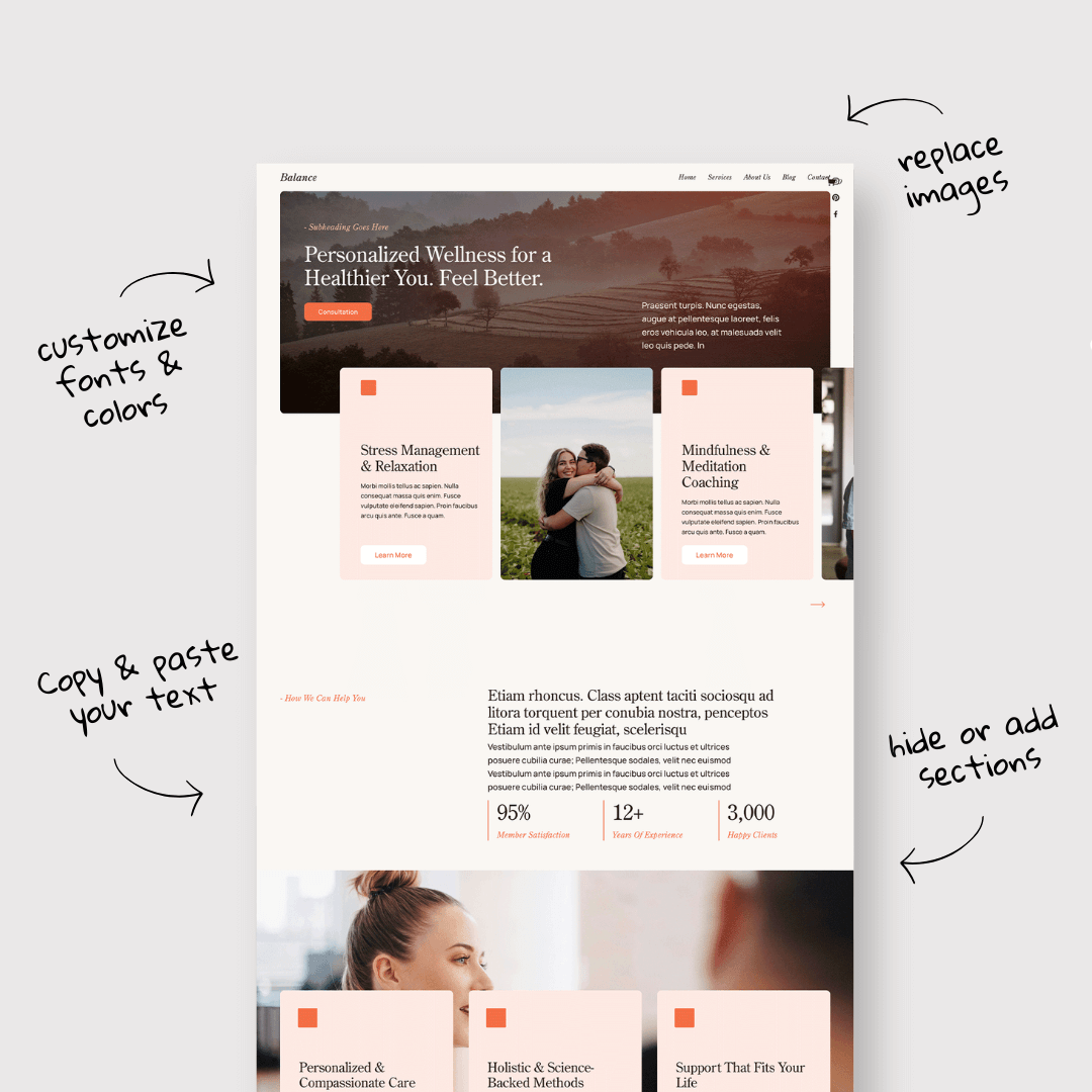 Website Template Squarespace 7.1, Counselor, Psychotherapist Health Wellness female fitness Coach, Therapist site template, Coach Consulting website