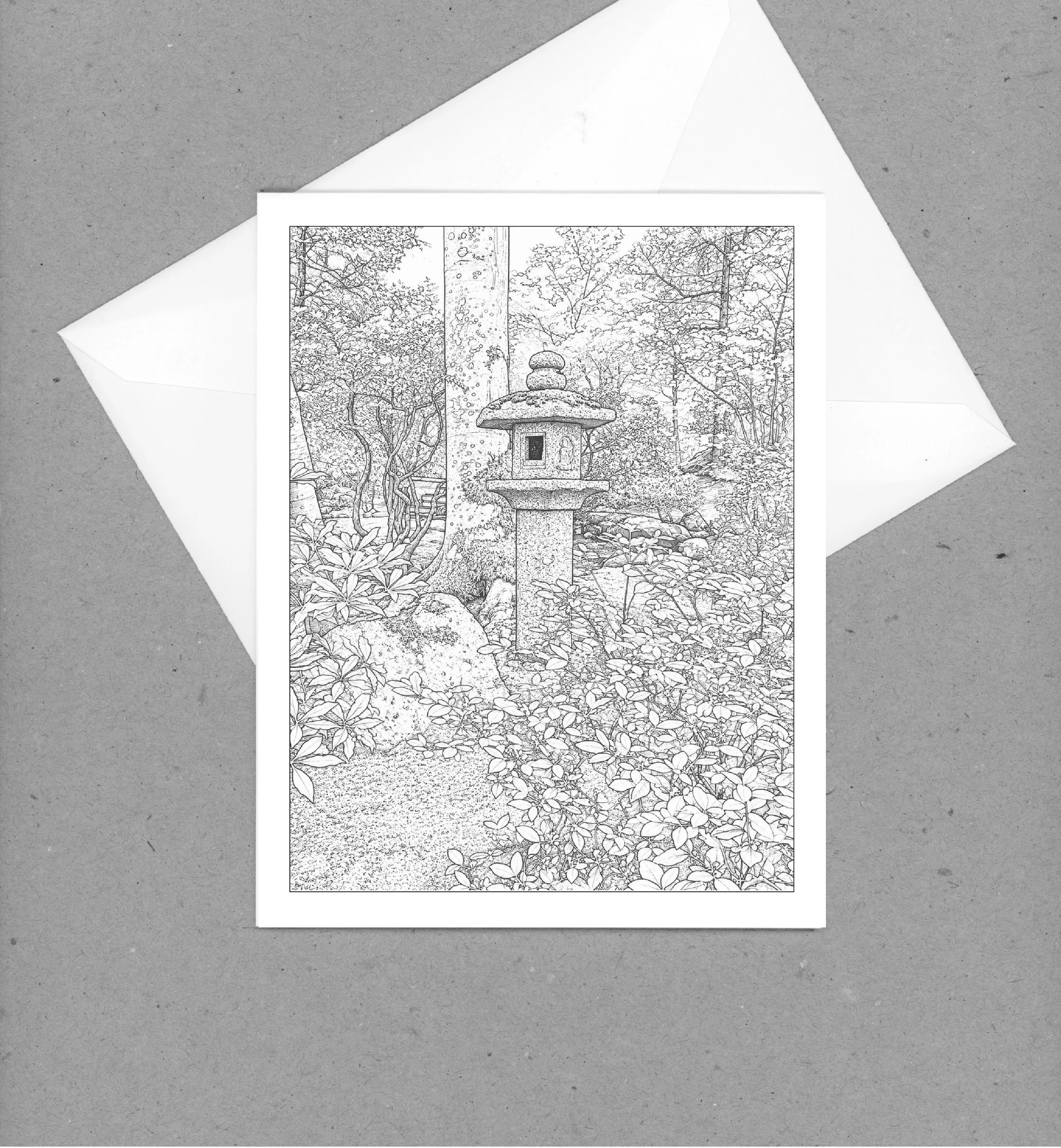 Japanese Garden Note Card with Stone Lantern