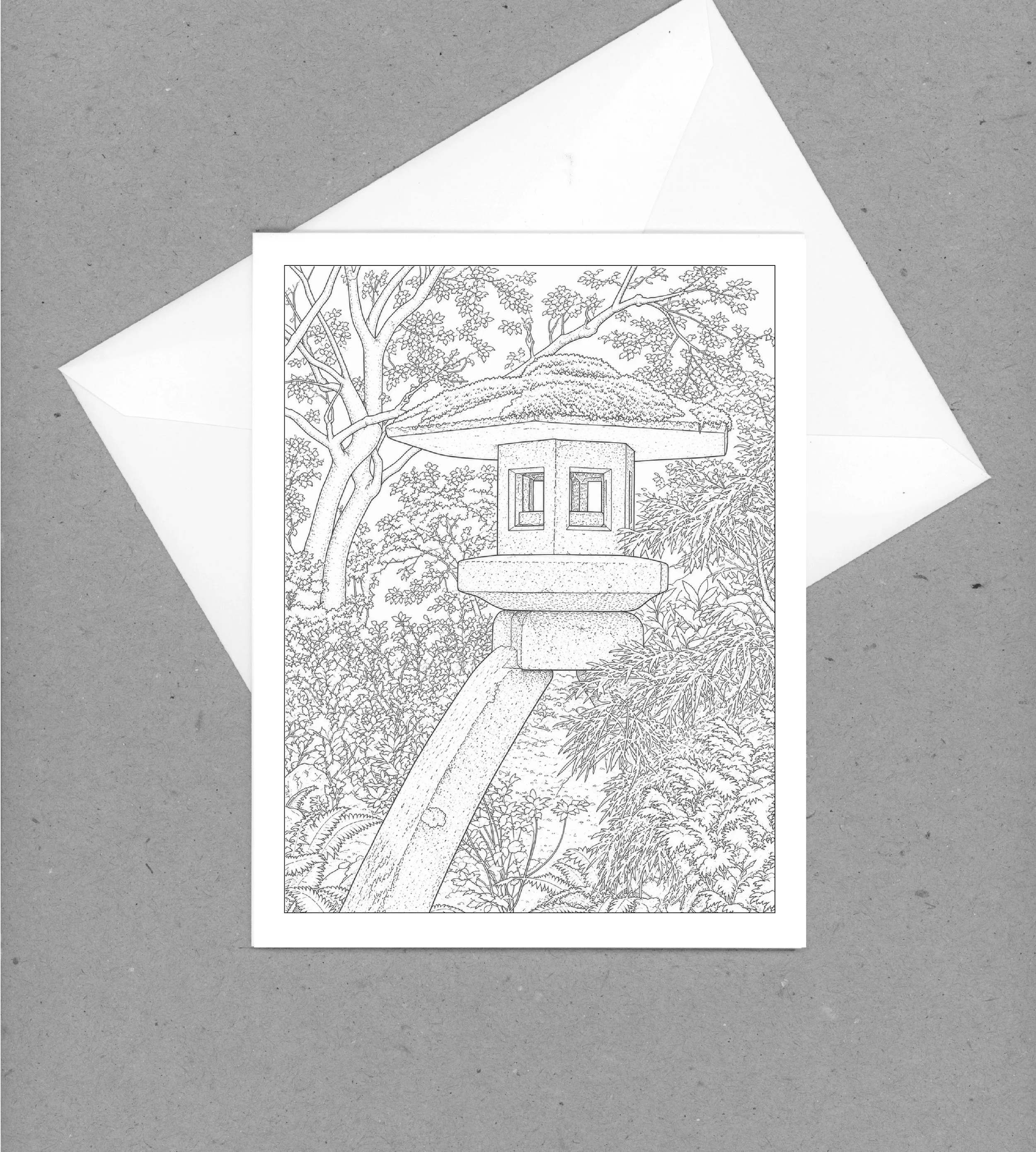 Elegant Notecard of Japanese Garden Lantern