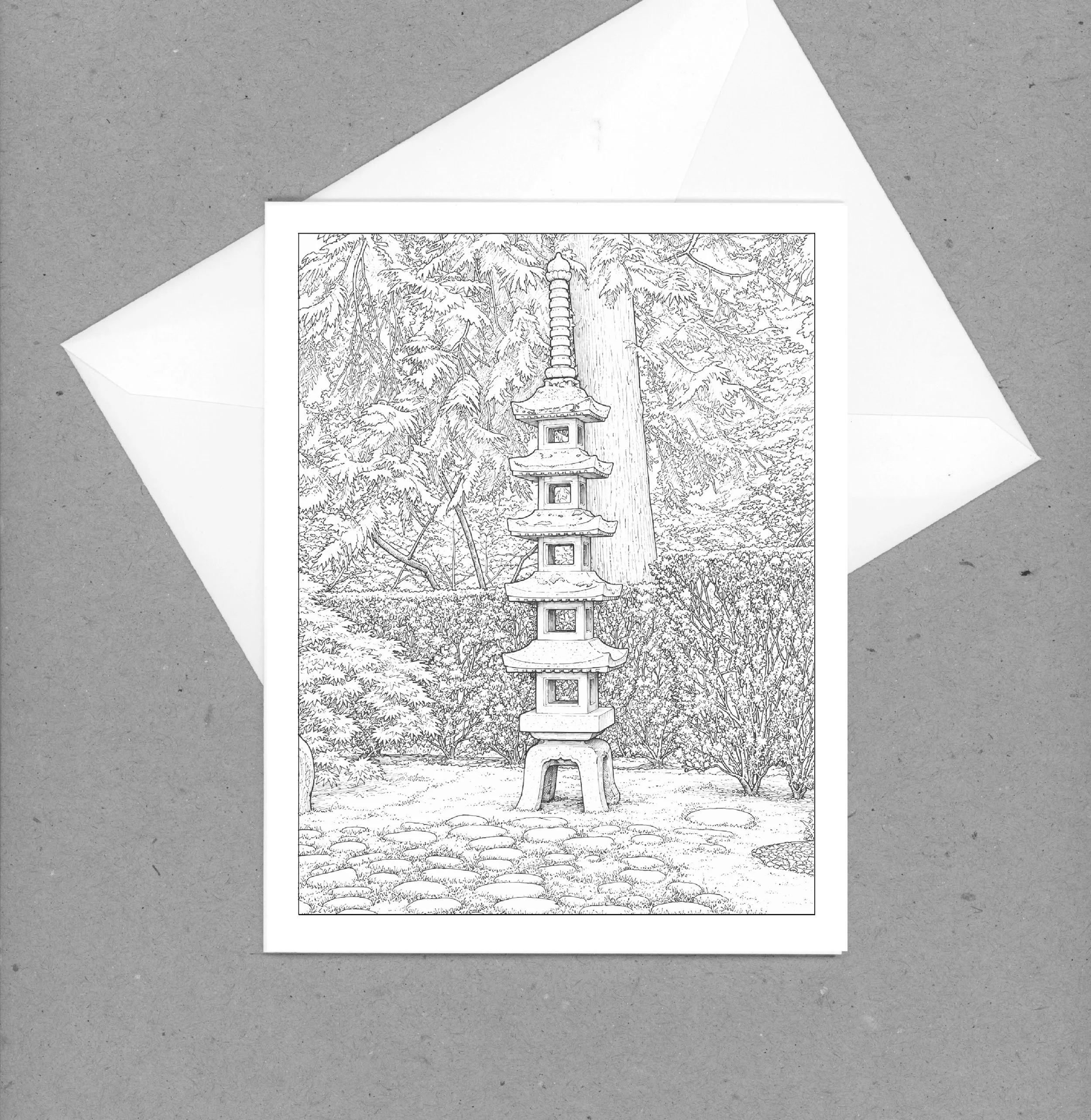 Black and White Card of Stone Garden Lantern Image