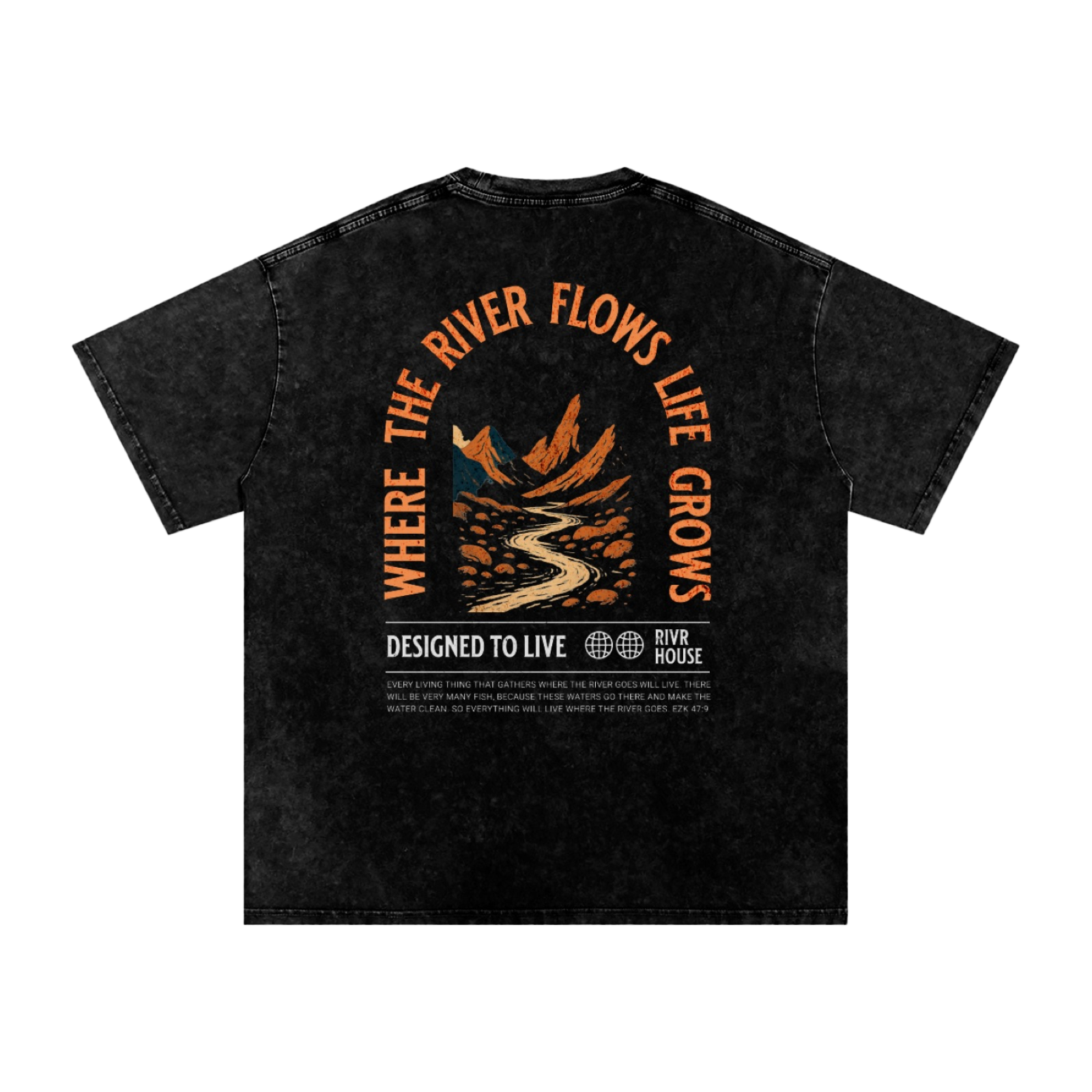 WHERE THE RIVER FLOWS | FRONTIER LINE | Snow Washed Oversized Cotton T-Shirt