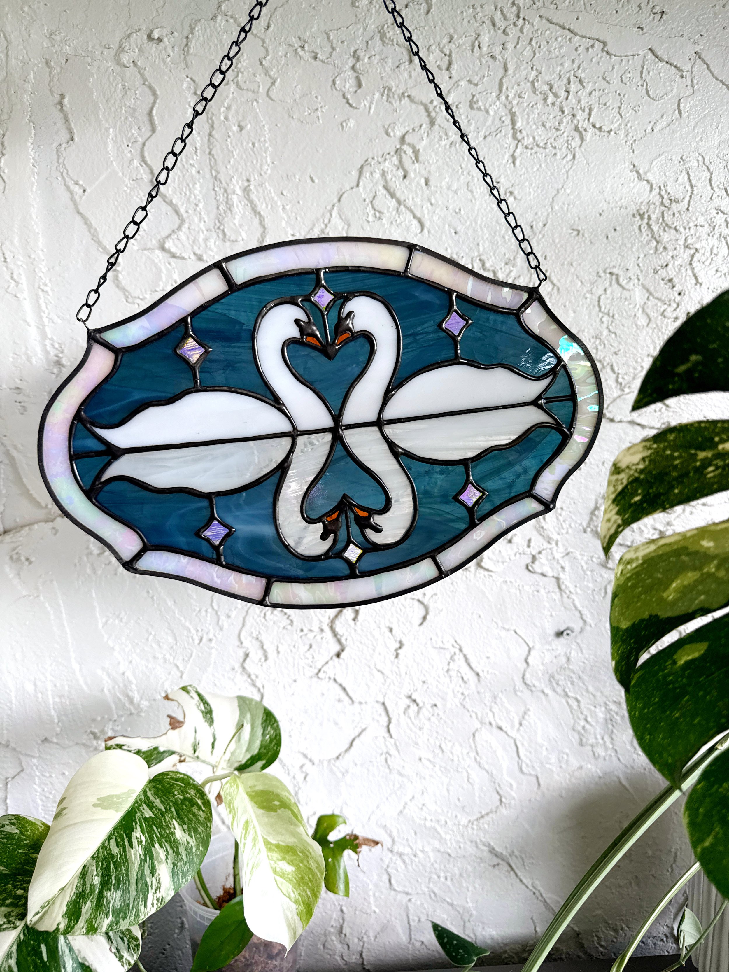 Stained Glass Swan Panel
