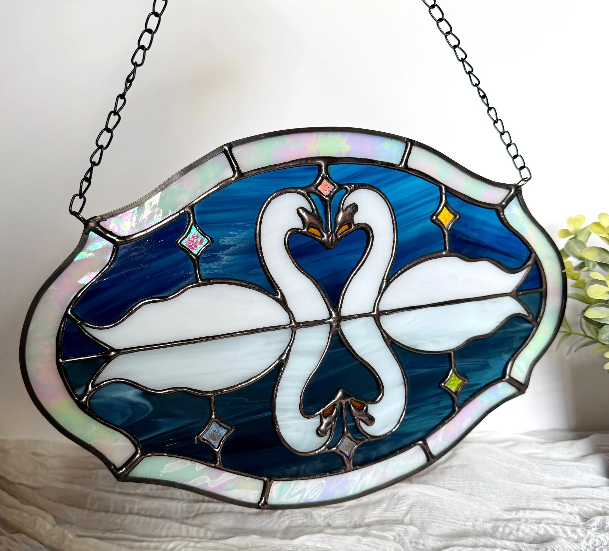 Stained Glass Swan Panel