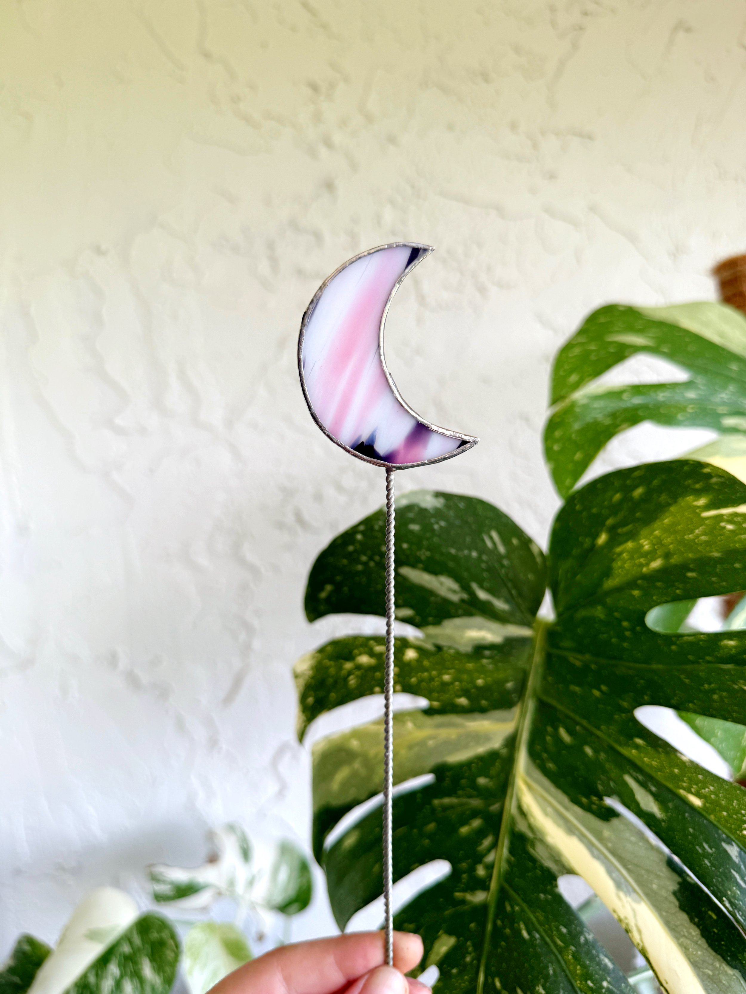 Stained Glass Moon Plant Stake