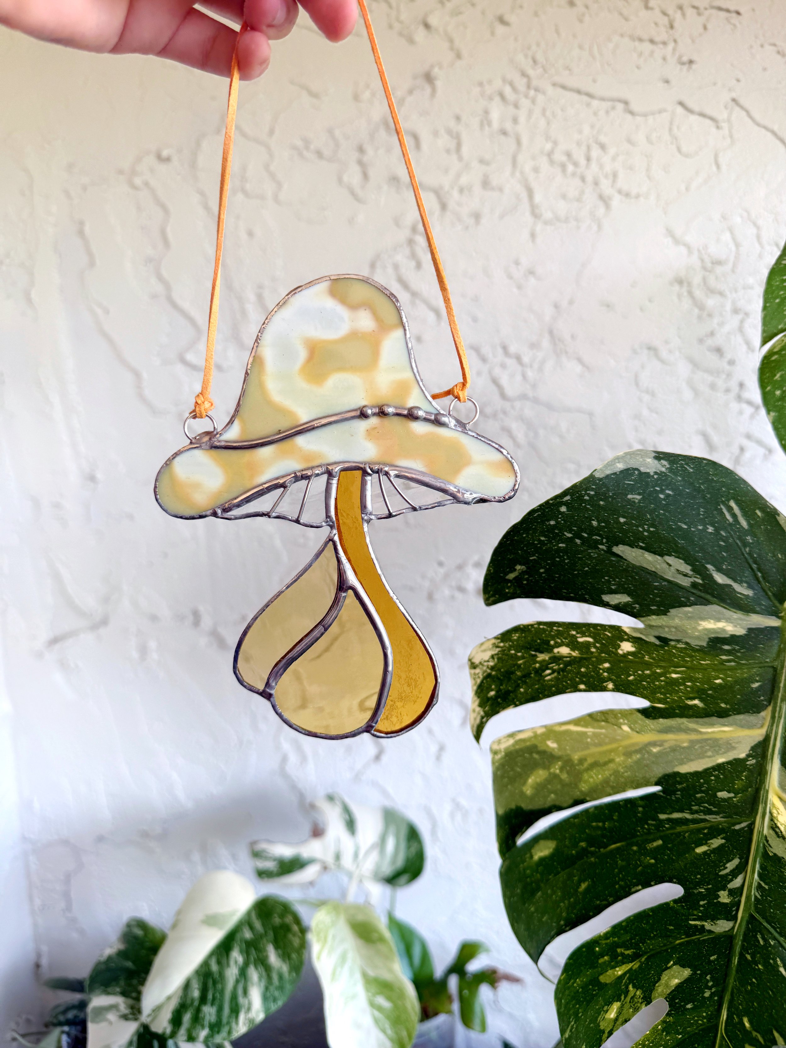 Yellow Mottled Stained Glass Mushroom