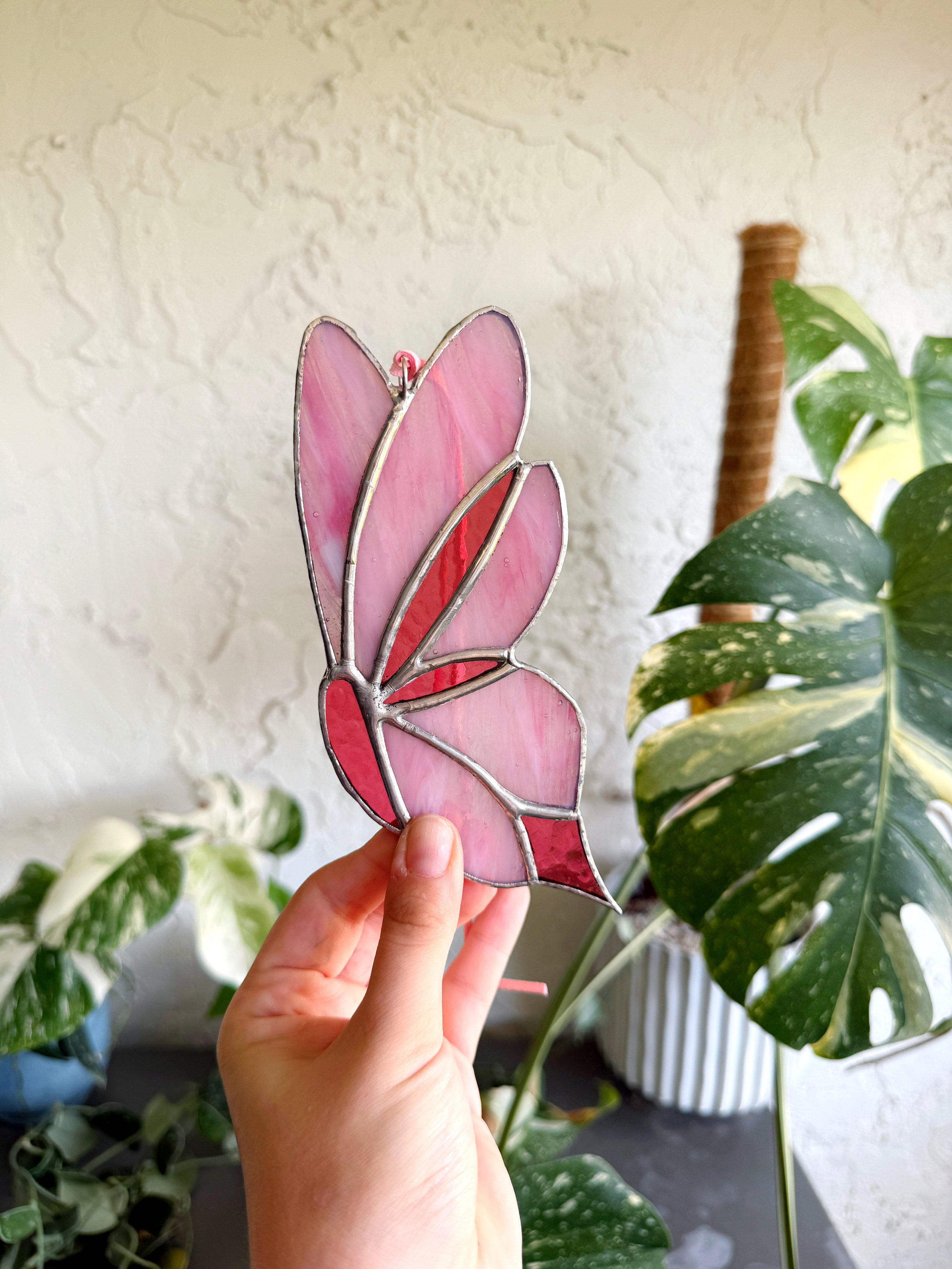 Pink Stained Glass Fairy Butterfly