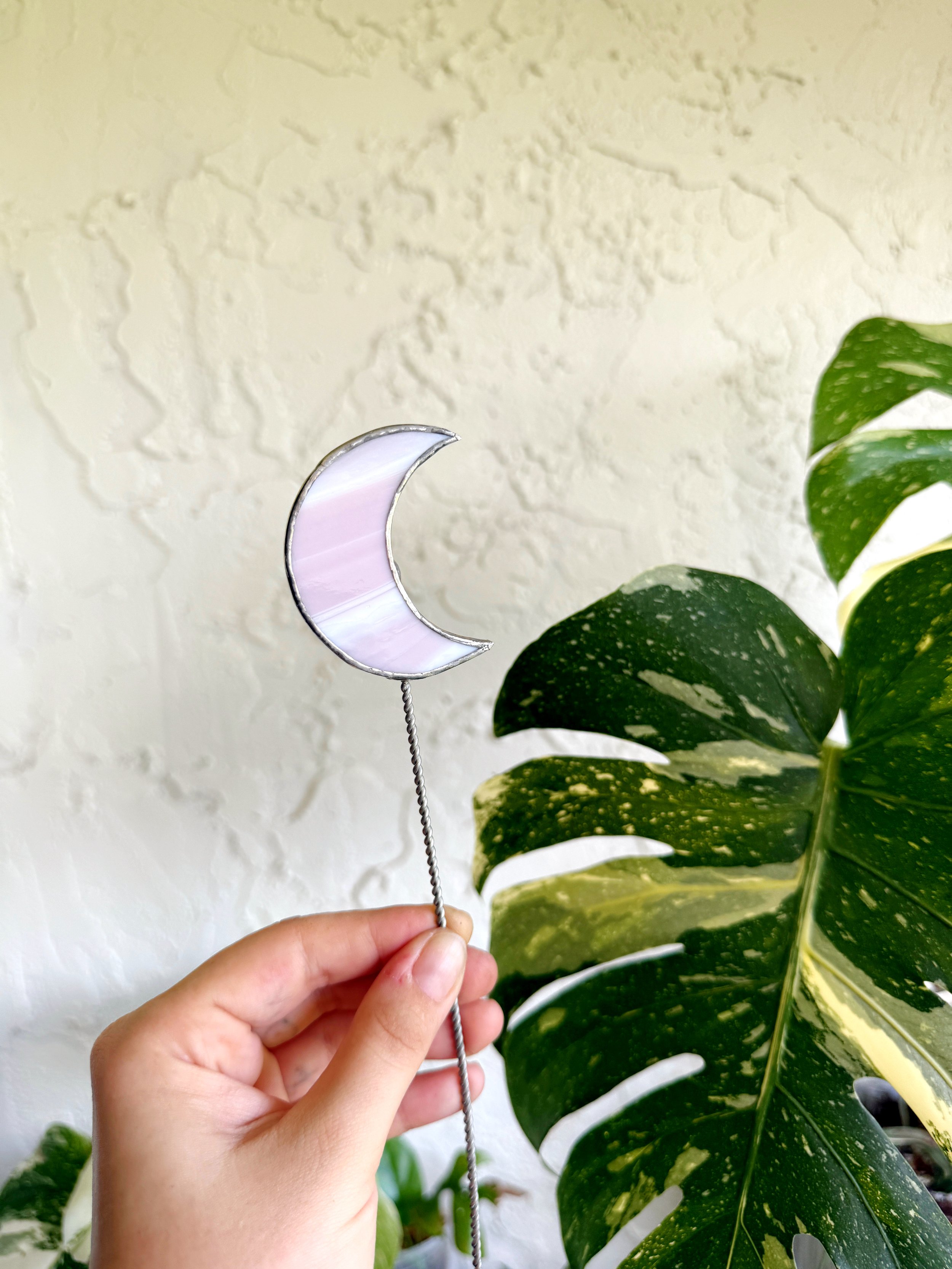 Stained Glass Moon Plant Stake