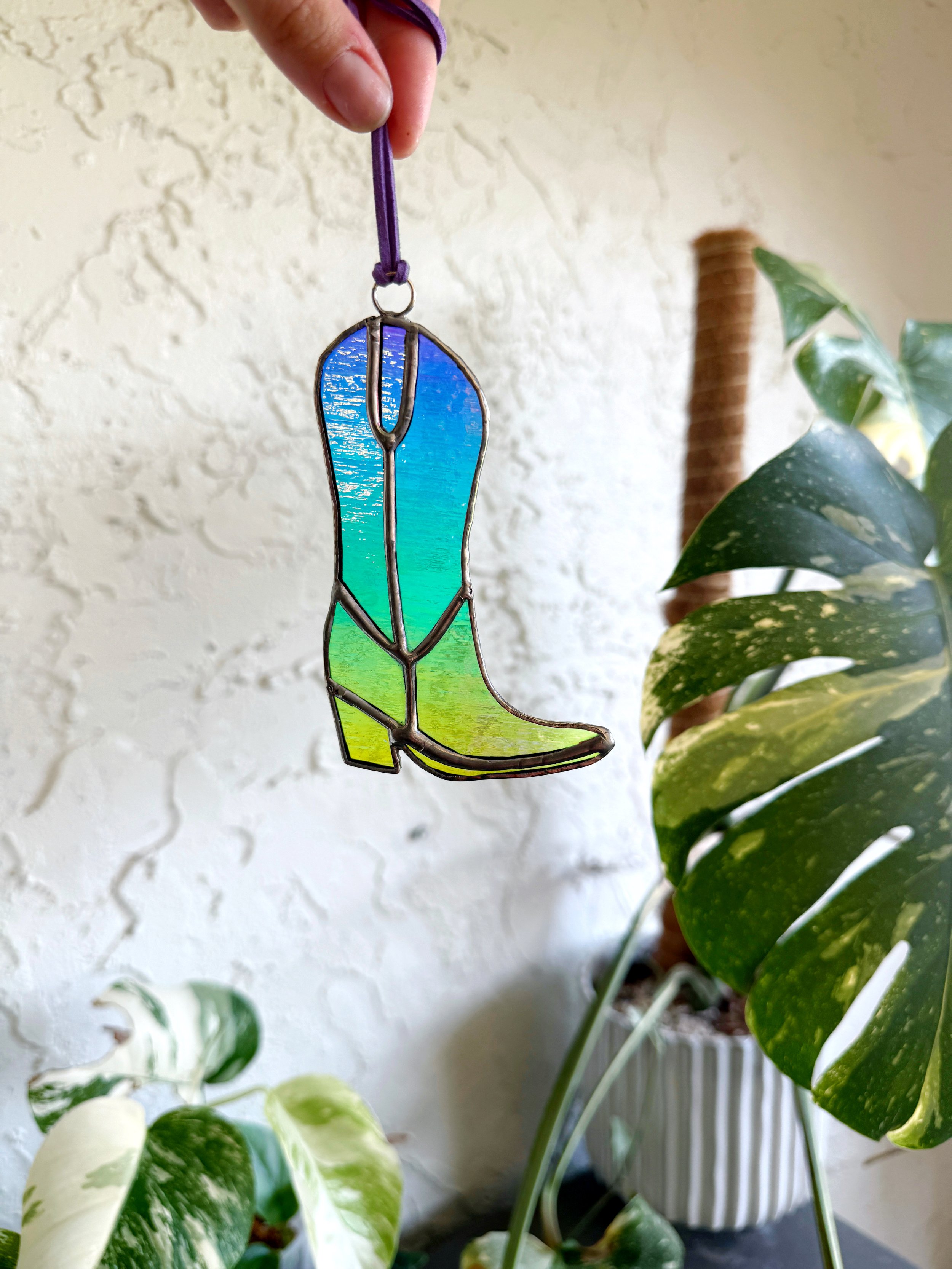 Cool Rainbow Dichroic Cowboy Boot