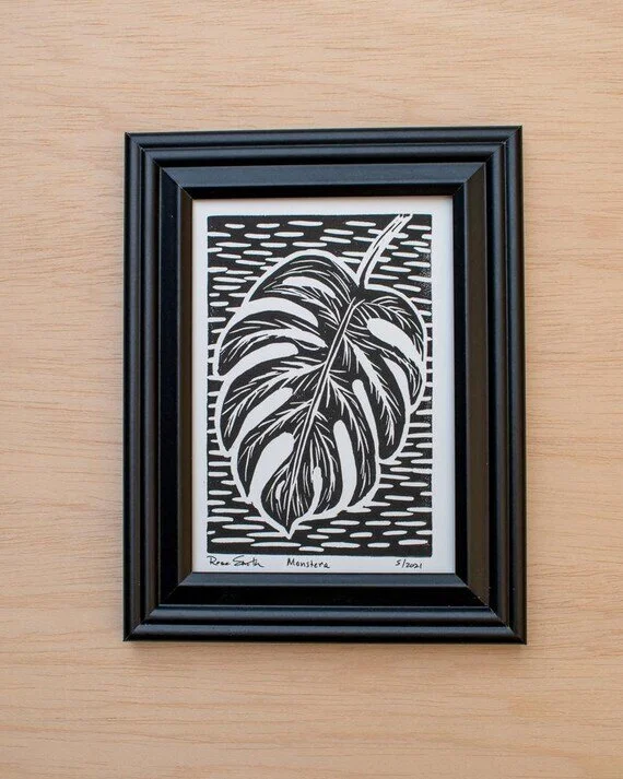 Monstera Leaf Hand Carved Block Print  Trapezio's Trinkets