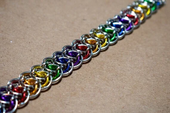 Rainbow Battenburg Chainmail Bracelet Garter Belt  display picture 3