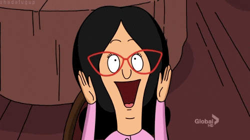 cartoon woman in glasses excited
