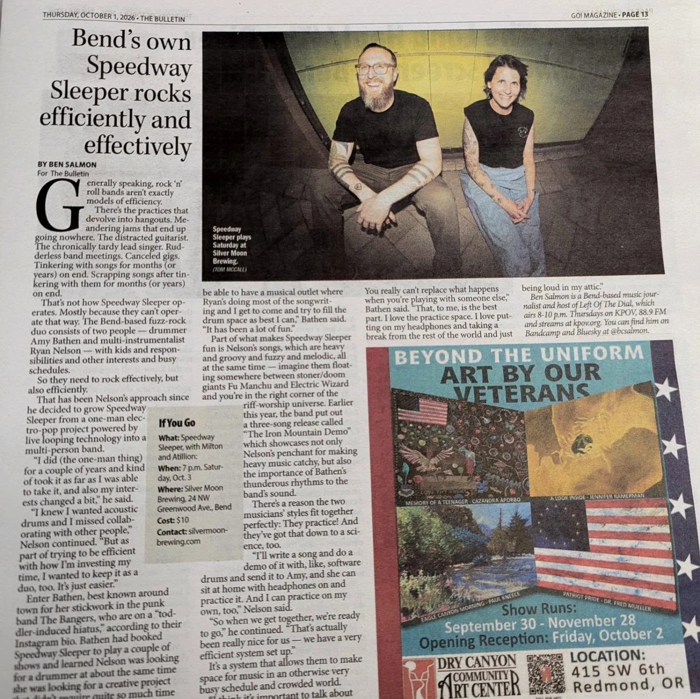 Speedway Sleeper made the paper (in a good way)
come out to Silver Moon this Saturday for the real deal live show. See you there!
