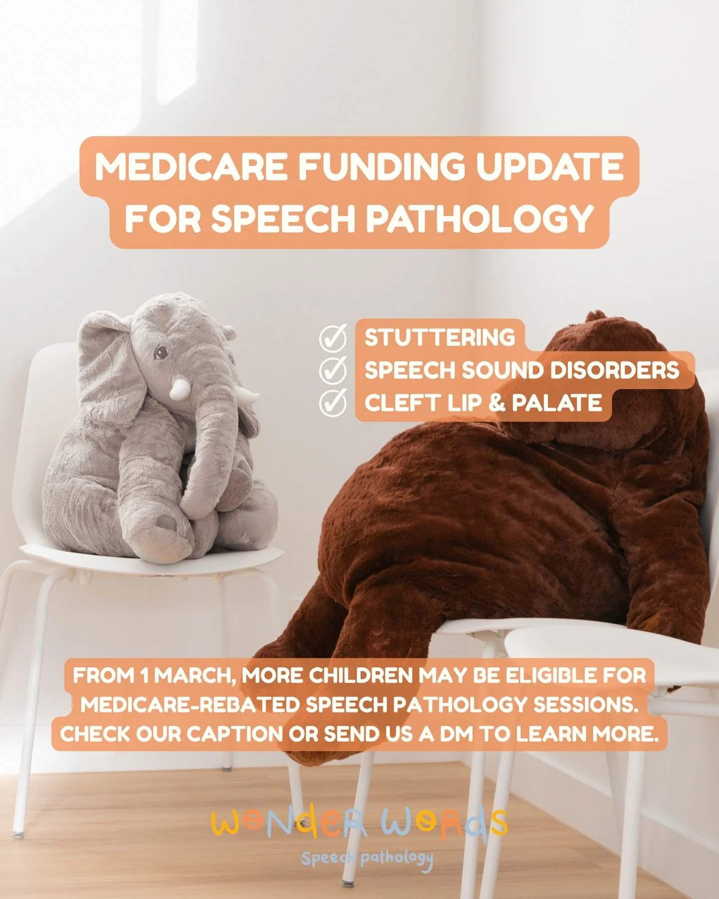 Exciting news for our families! 🧡

From 1 March 2026, Medicare&rsquo;s MBS M10 item group has expanded, meaning more children and young people under 25 may be eligible for rebates for speech pathology support 💬

Newly included conditions include: ✨