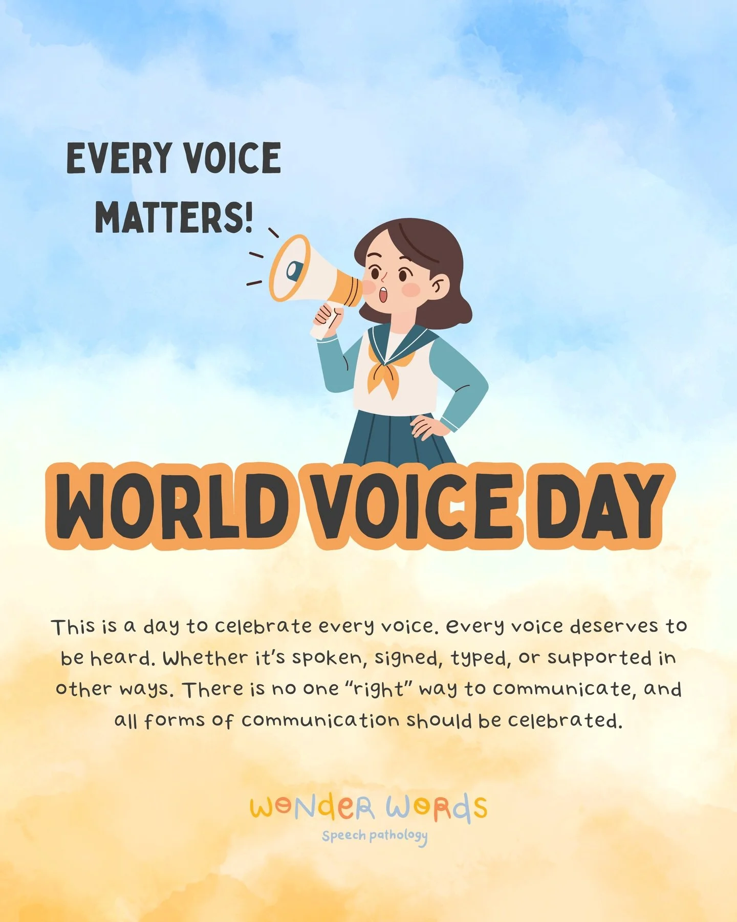 Today is World Voice Day. 🌏🗣️

At Wonder Words, we support all forms of communication so every child can express themselves in the way that works best for them.

This year&rsquo;s theme is about caring for our voices, and we see this as a gentle re