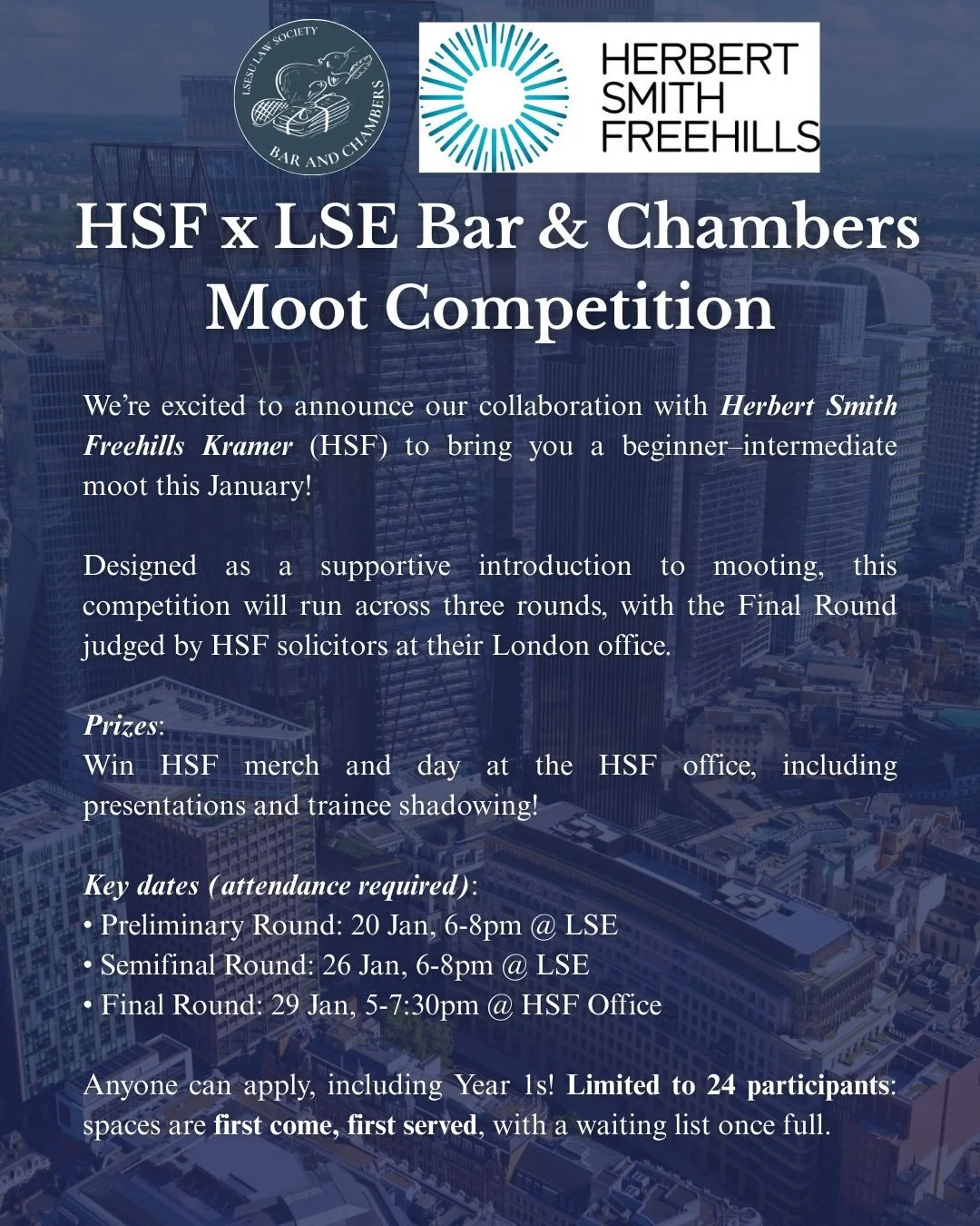 Bar &amp; Chambers is proud to collaborate with Herbert Smith Freehills Kramer once again to host our first competitive moot of 2026!

Designed as a supportive introduction to mooting, this competition will run across three rounds, with the Final Rou
