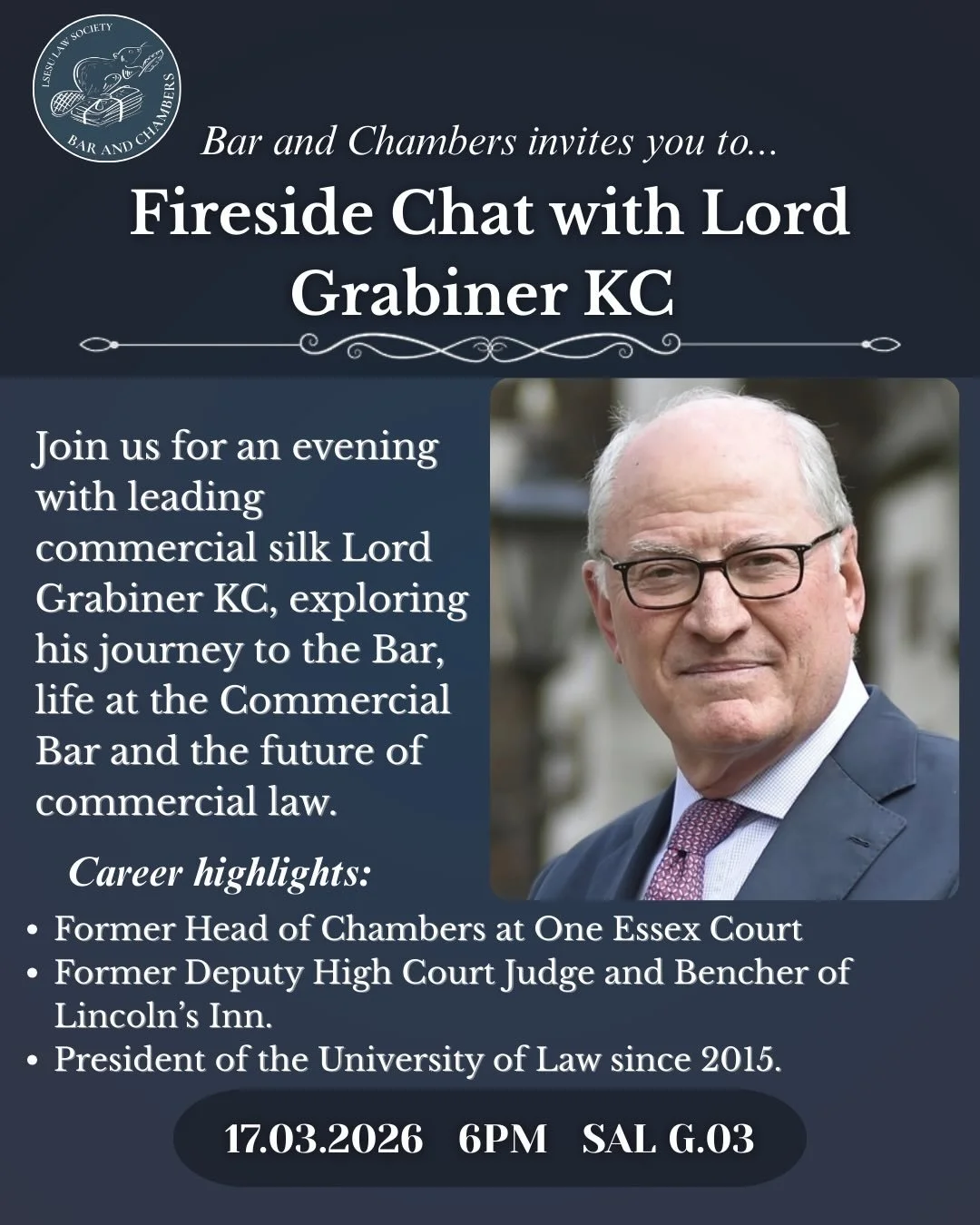Join us for an evening with leading commercial silk Lord Grabiner KC, exploring his journey to the Bar, life at the Commercial Bar and the future of commercial law.
&nbsp;
Lord Grabiner KC has over 40 years&rsquo; experience at the forefront of high-