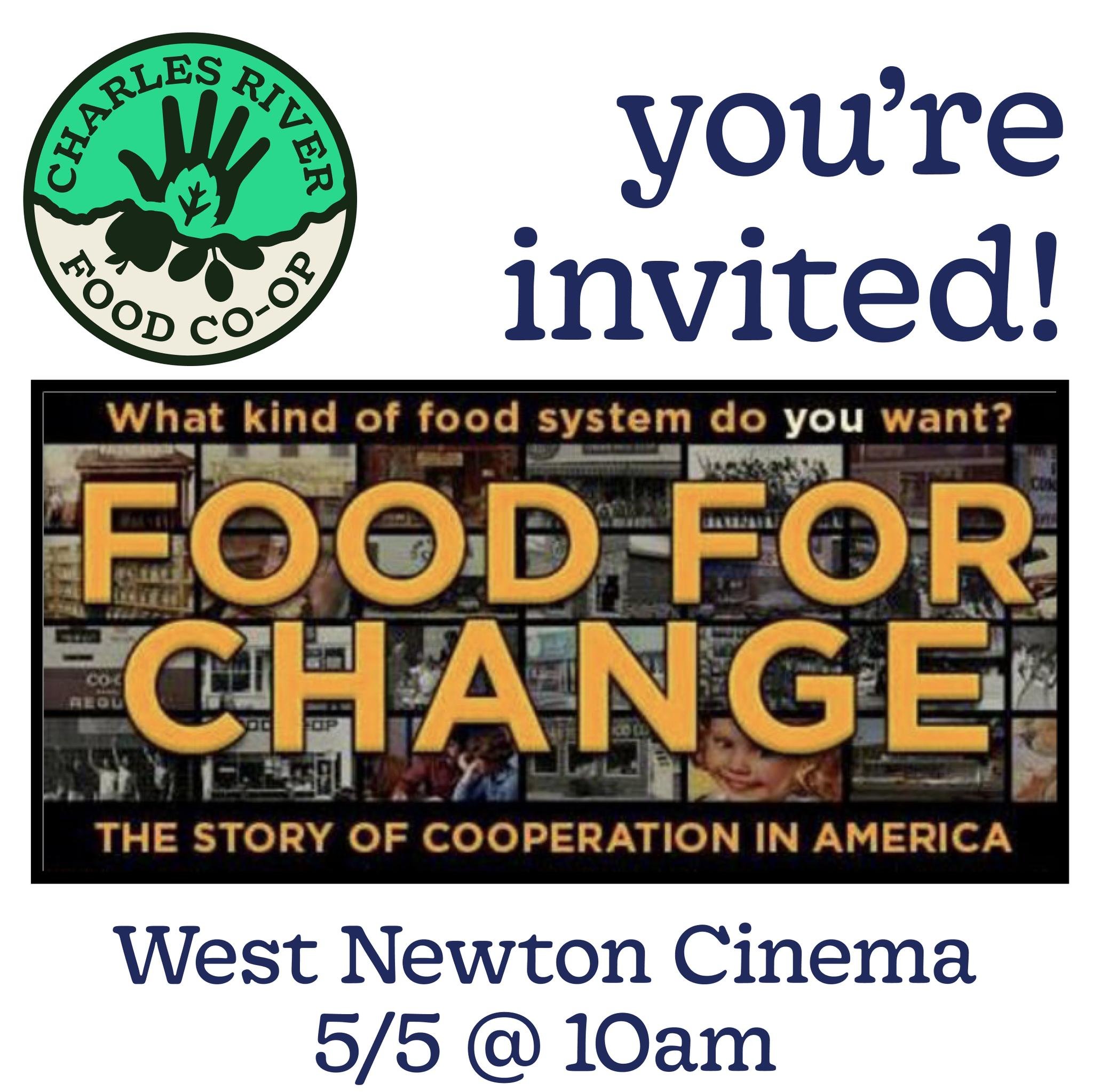 Join us this Sunday 10am at West Newton Cinema to learn about the co-op movement the Charles River Food Coop is part of! Get your tickets at the link in our bio. 
#foodcoop #charlesriverfoodcoop #foodforchange #westnewtoncinema