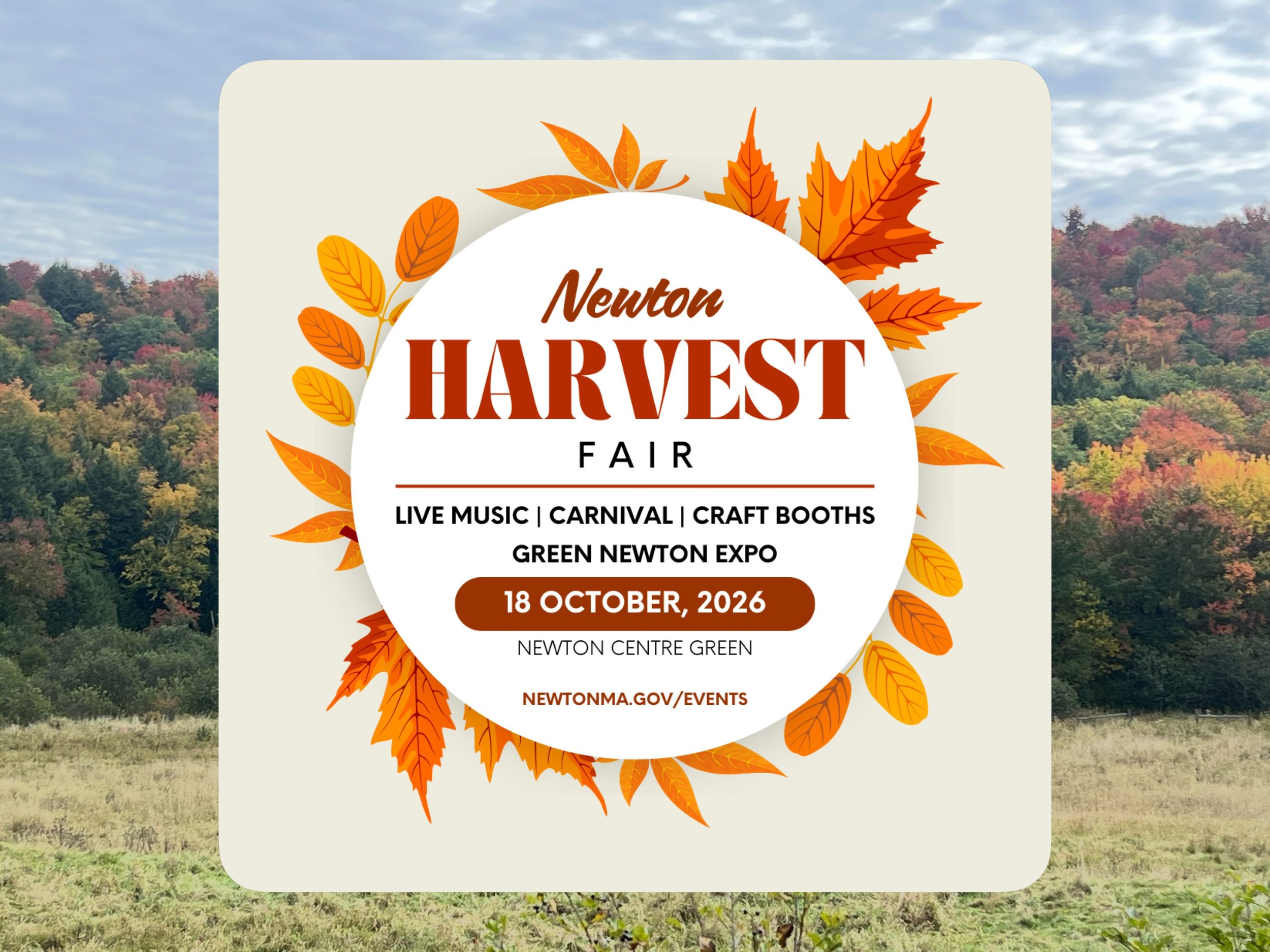 Celebrate autumn with us at the annual Newton Harvest Fair! 

A celebration of fall flavors &amp; local vendors with pumpkin carving, crafts, music, and more. Family friendly!

🍁 October 18 at the Newton Center Green 🍁

Come say hi, meet new neighb